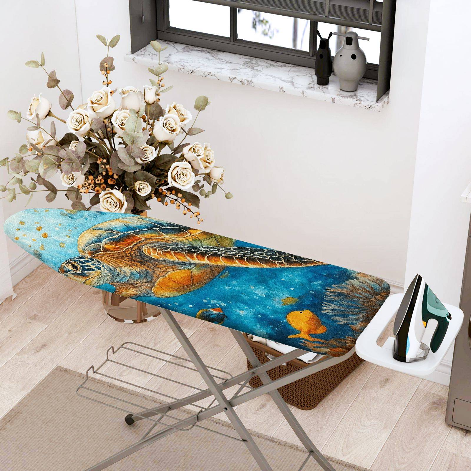 1-Piece Sea Turtle Ocean Marine Life  Ironing Board Cover, Universal Size, Without Board