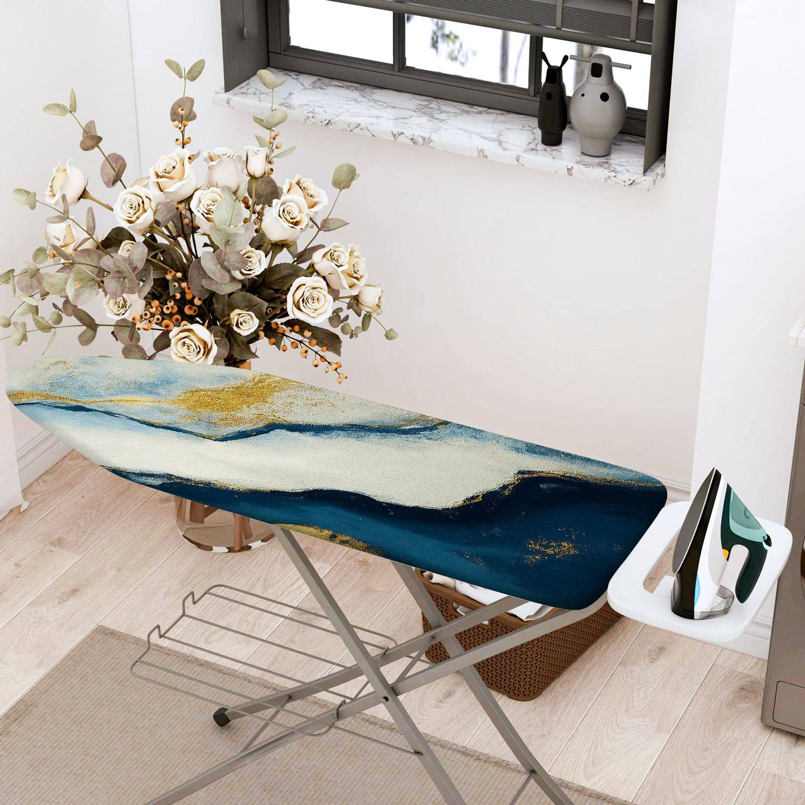 1-Piece Abstract Ocean Gold  Ironing Board Cover, Universal Size, Without Board