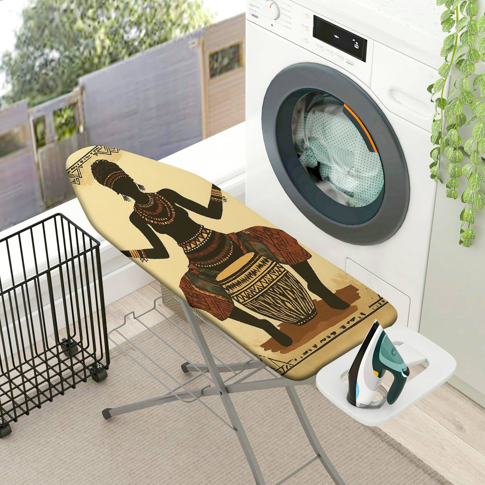 1-Piece African Tribal Art Ethnic Woman Drum  Ironing Board Cover, Universal Size, Without Board