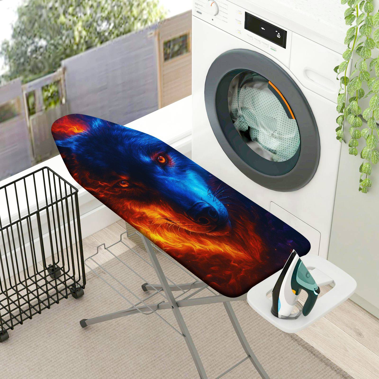1-Piece Wolf Fiery Blue Abstract  Ironing Board Cover, Universal Size, Without Board
