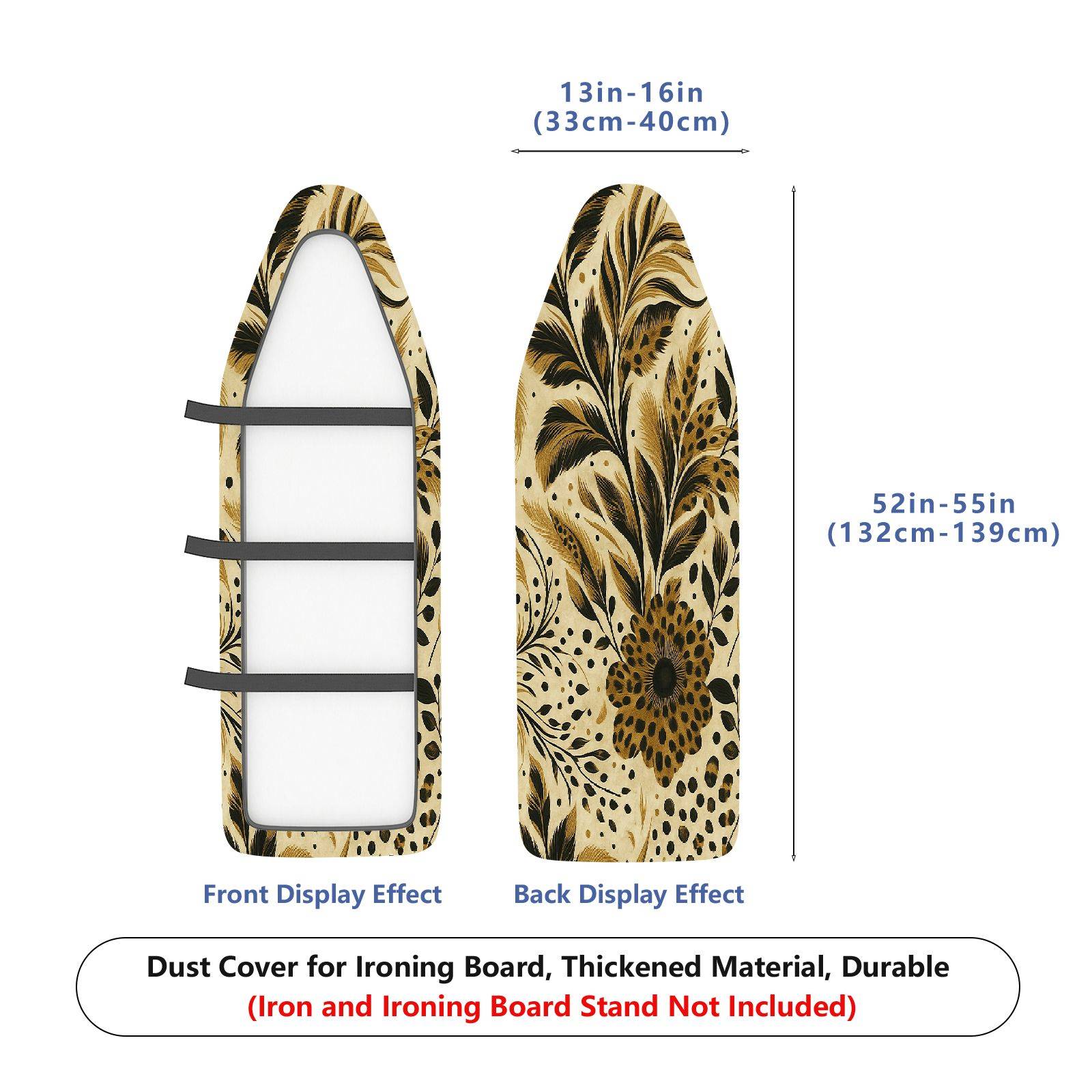 1-Piece Floral Pattern Beige Black Leaves  Ironing Board Cover, Universal Size, Without Board