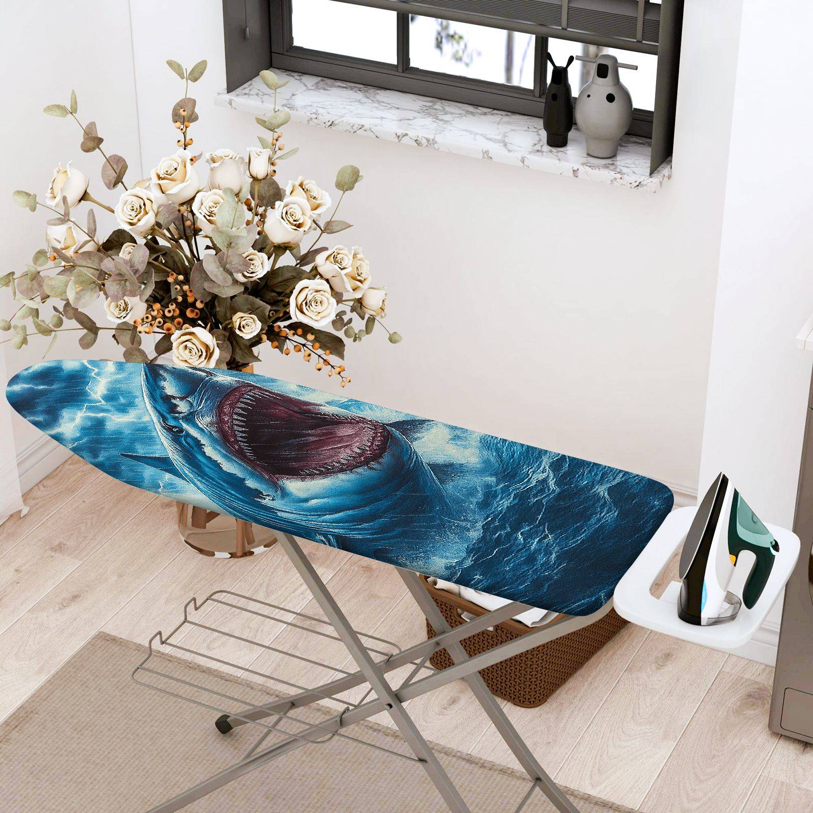 1-Piece Shark Ocean Storm  Ironing Board Cover, Universal Size, Without Board