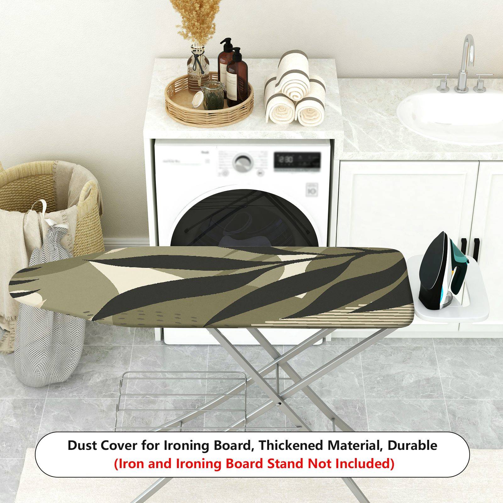 1-Piece Abstract Leaf Green Beige  Ironing Board Cover, Universal Size, Without Board