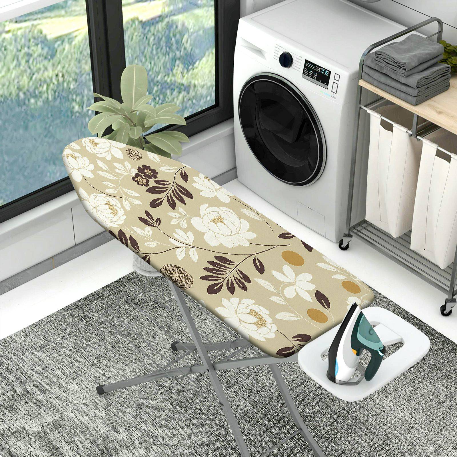 1-Piece Floral Beige Brown  Ironing Board Cover, Universal Size, Without Board