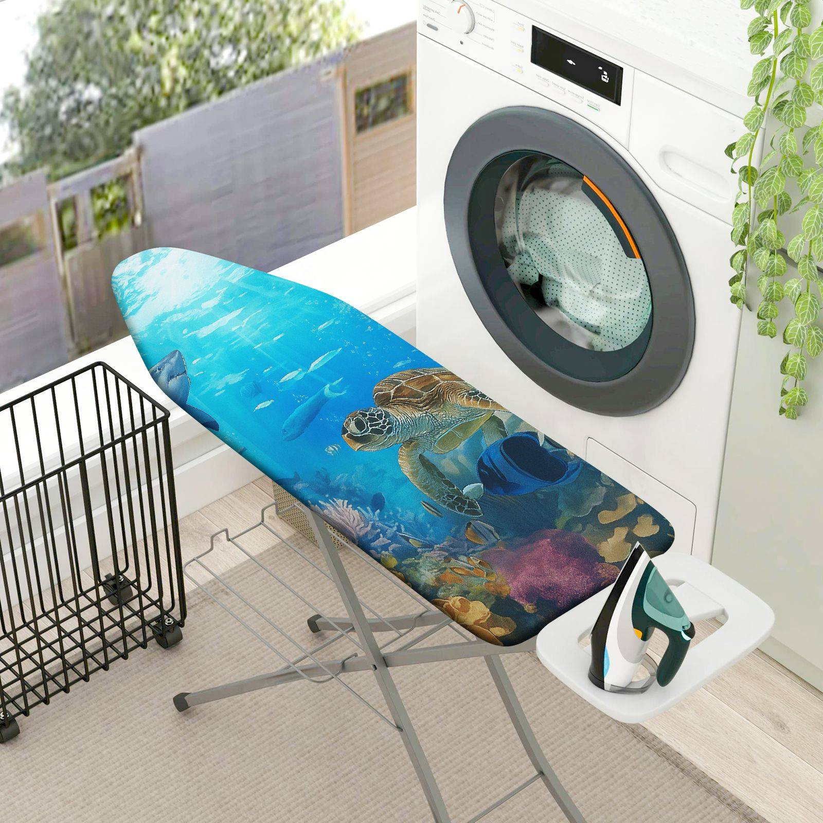 1-Piece Ocean Turtle Coral  Ironing Board Cover, Universal Size, Without Board