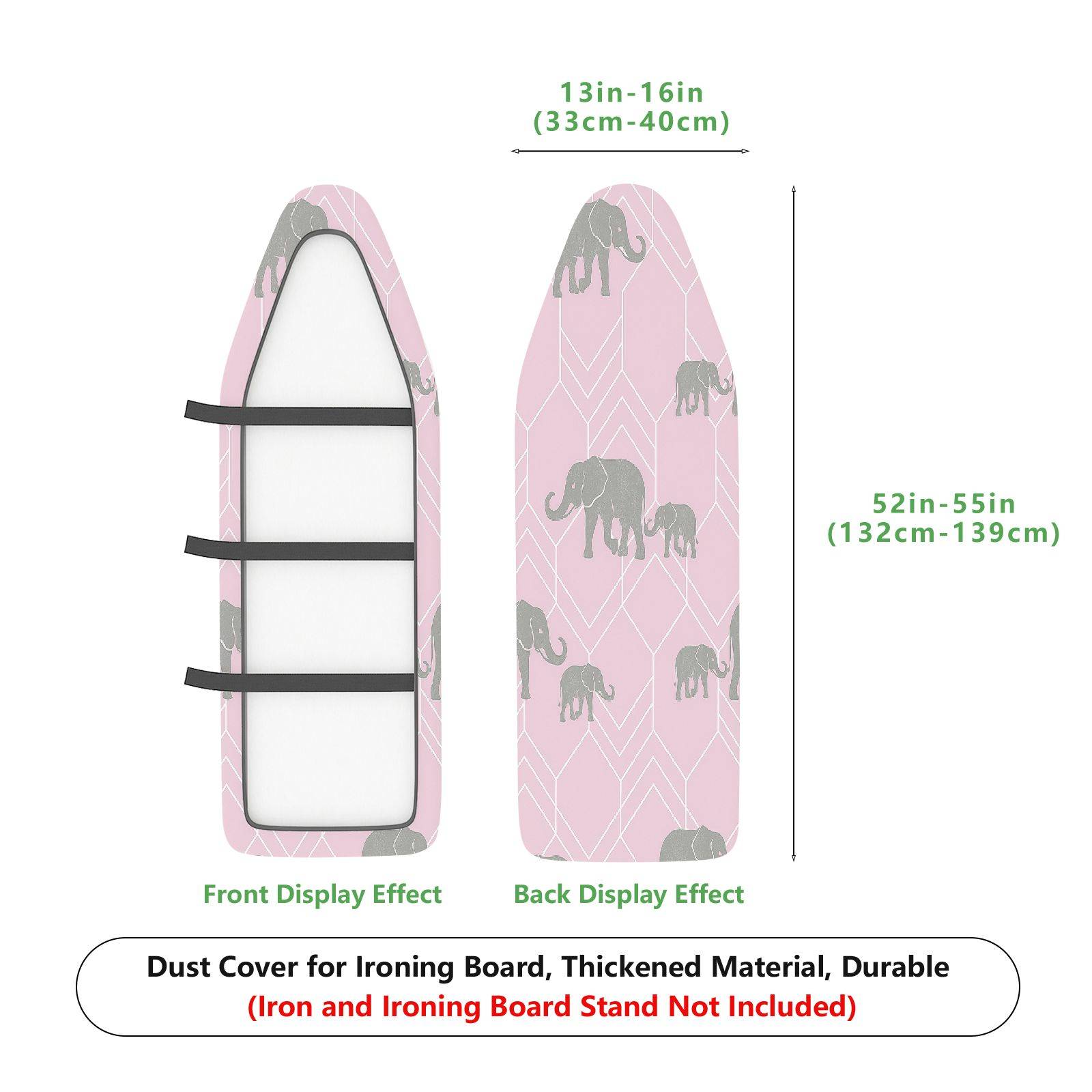 1-Piece Elephant Pink Grey  Ironing Board Cover, Universal Size, Without Board