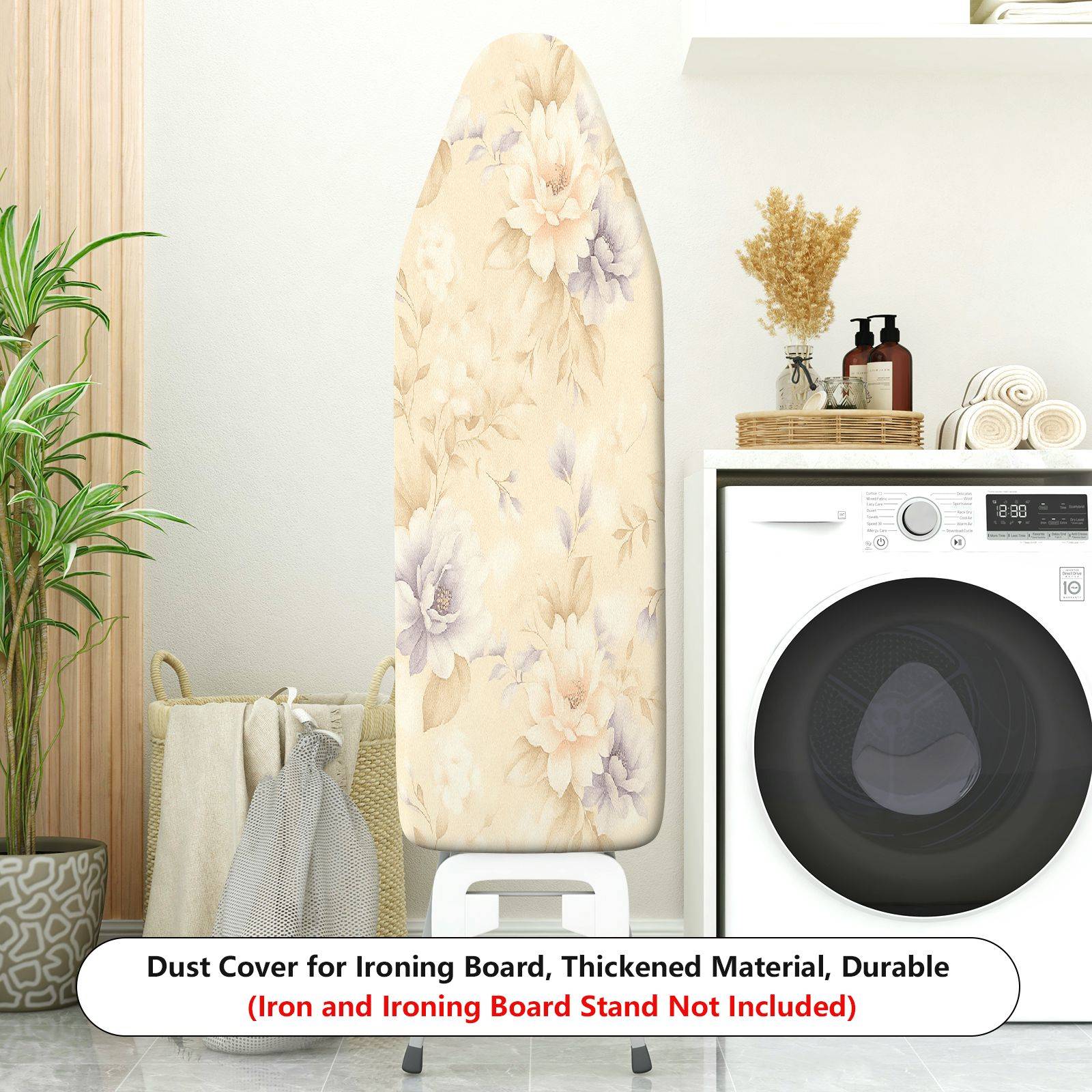1-Piece Floral Pattern Pastel Beige Leaves  Ironing Board Cover, Universal Size, Without Board