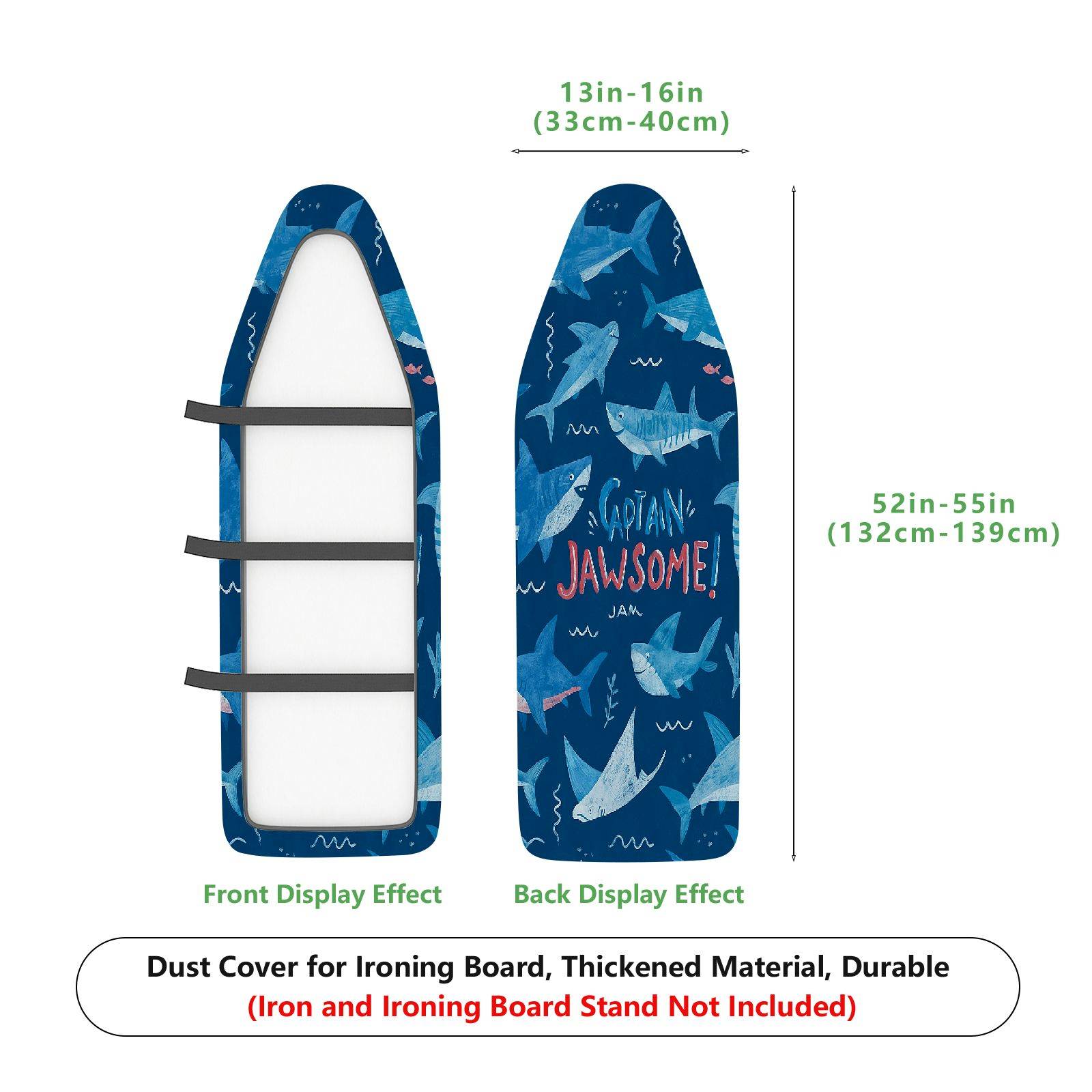 1-Piece Shark Ocean Blue  Ironing Board Cover, Universal Size, Without Board