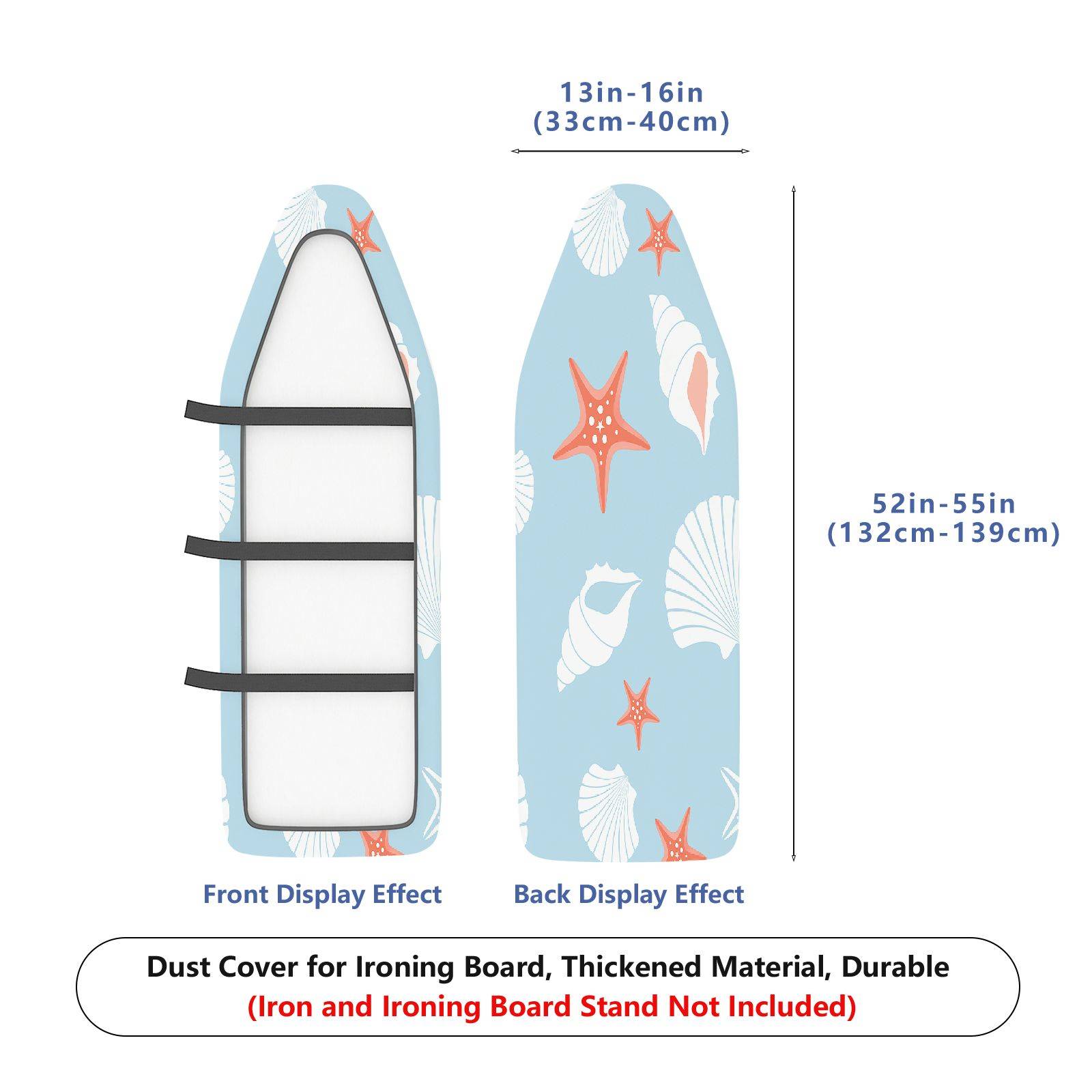 1-Piece Ocean Coastal Seashells  Ironing Board Cover, Universal Size, Without Board