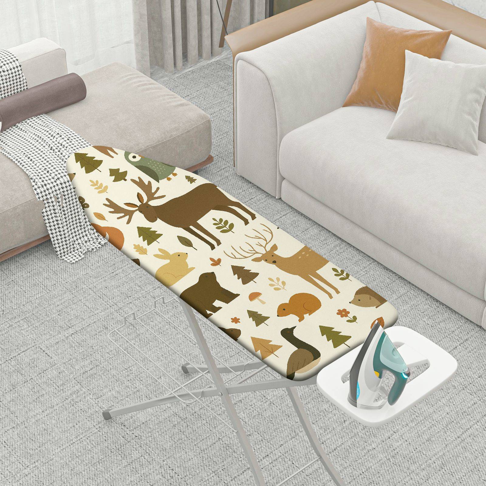 1-Piece Woodland Animal Forest Nature  Ironing Board Cover, Universal Size, Without Board