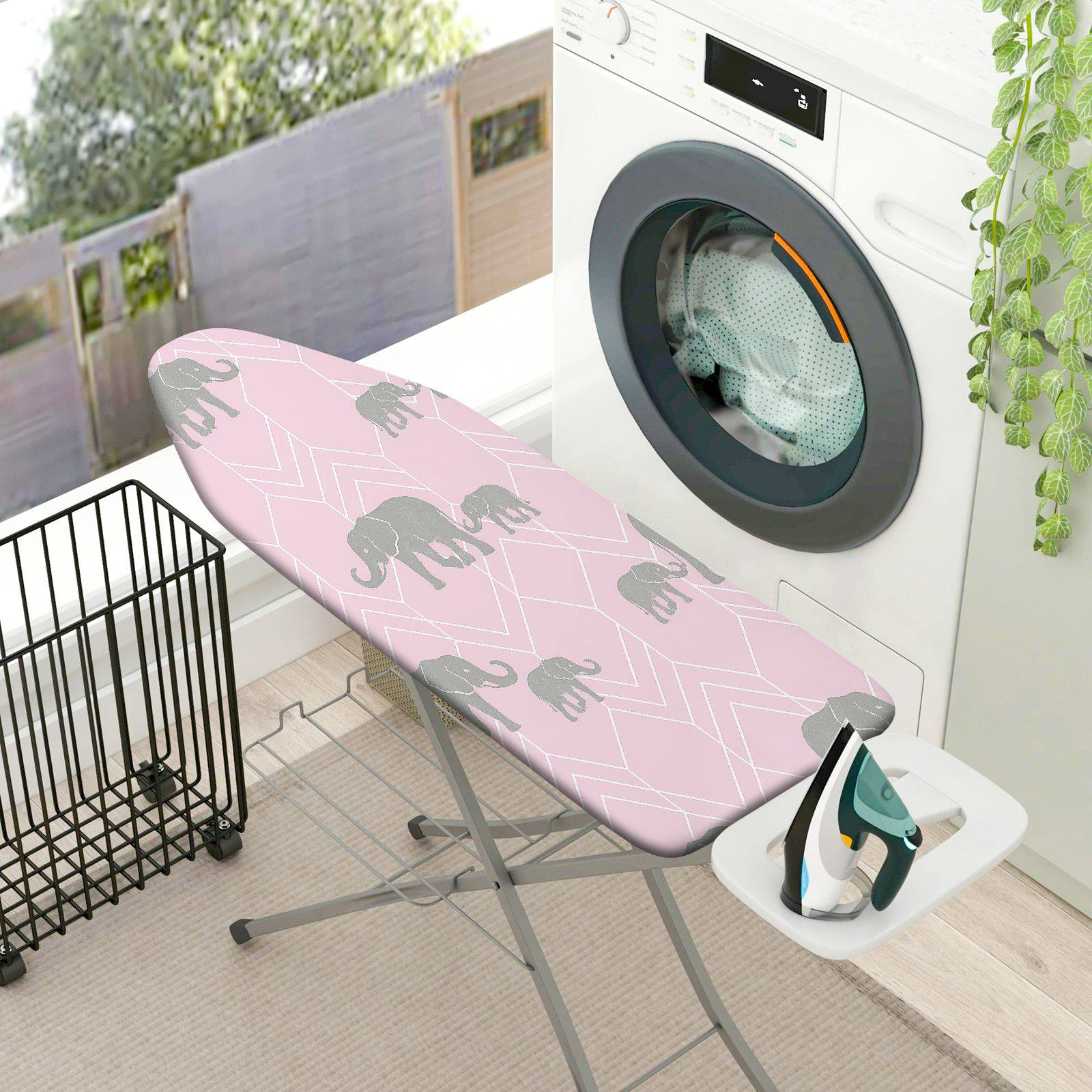 1-Piece Elephant Pink Grey  Ironing Board Cover, Universal Size, Without Board