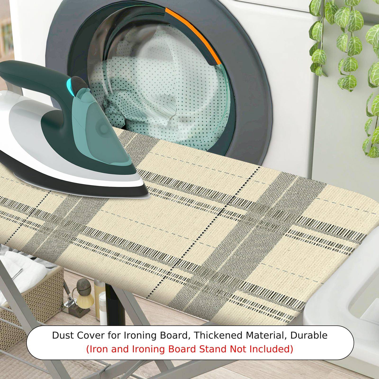 1-Piece Plaid Checkered Beige  Ironing Board Cover, Universal Size, Without Board