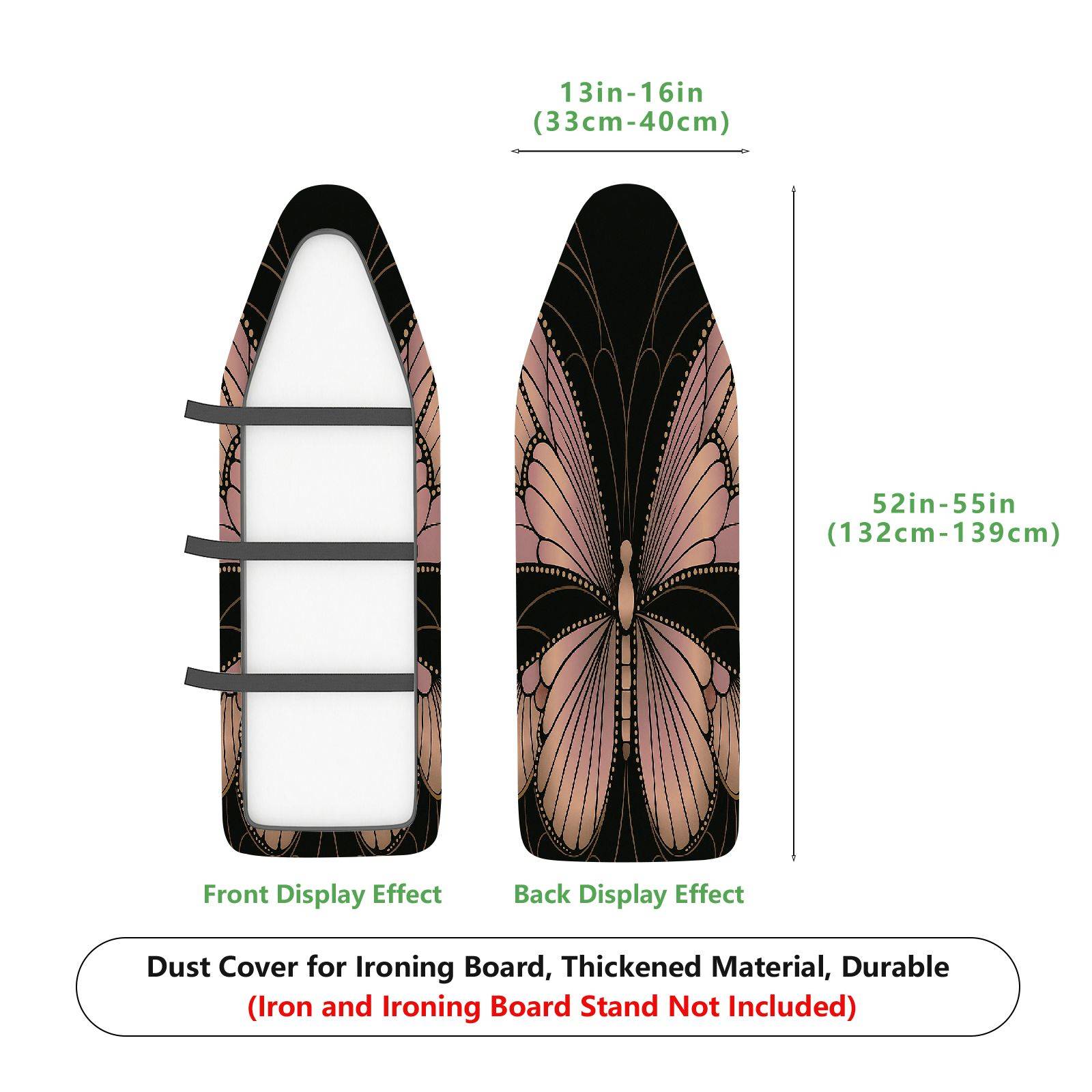 1-Piece Butterfly Black Pink Floral  Ironing Board Cover, Universal Size, Without Board