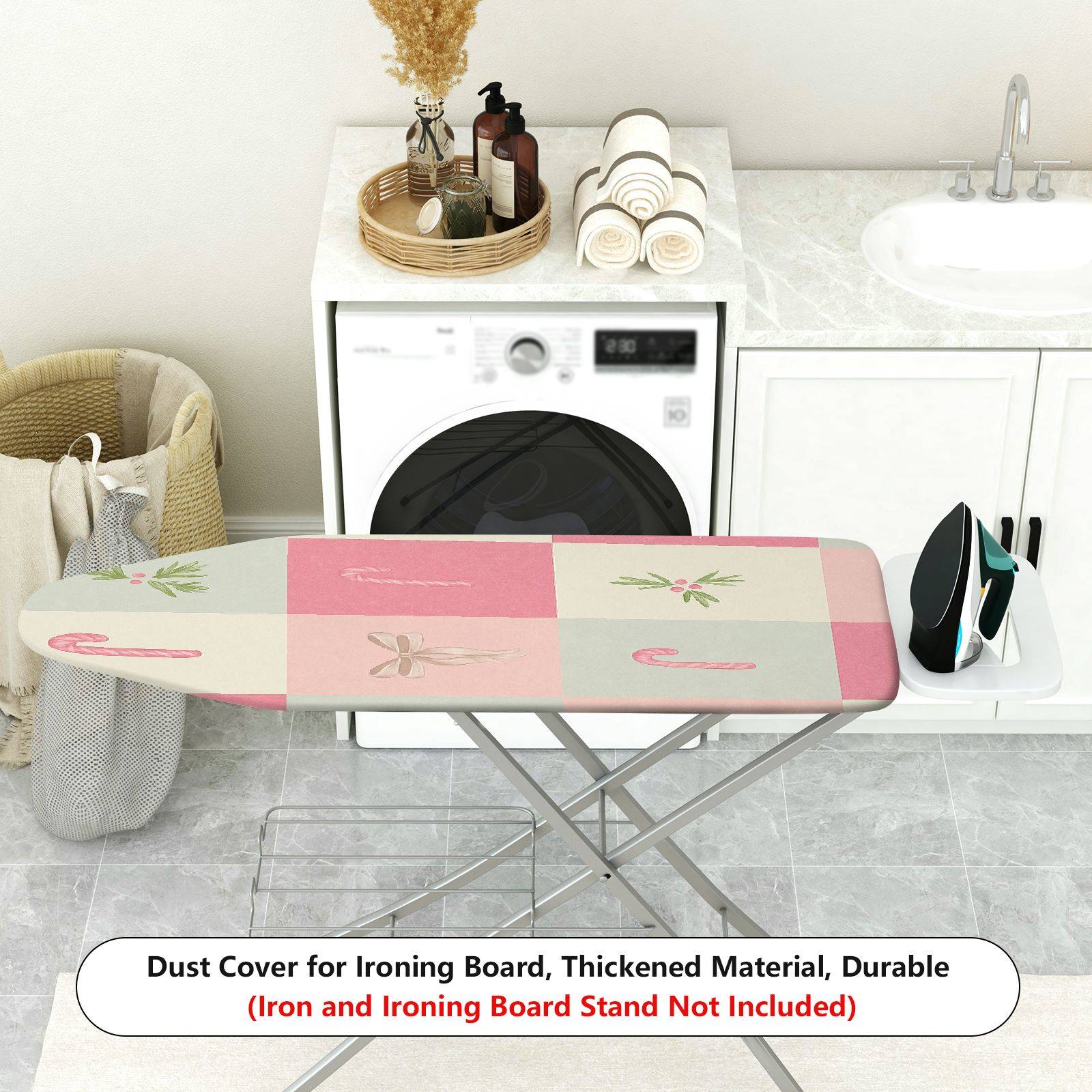 1-Piece Christmas Candy Cane Mistletoe Bow  Ironing Board Cover, Universal Size, Without Board
