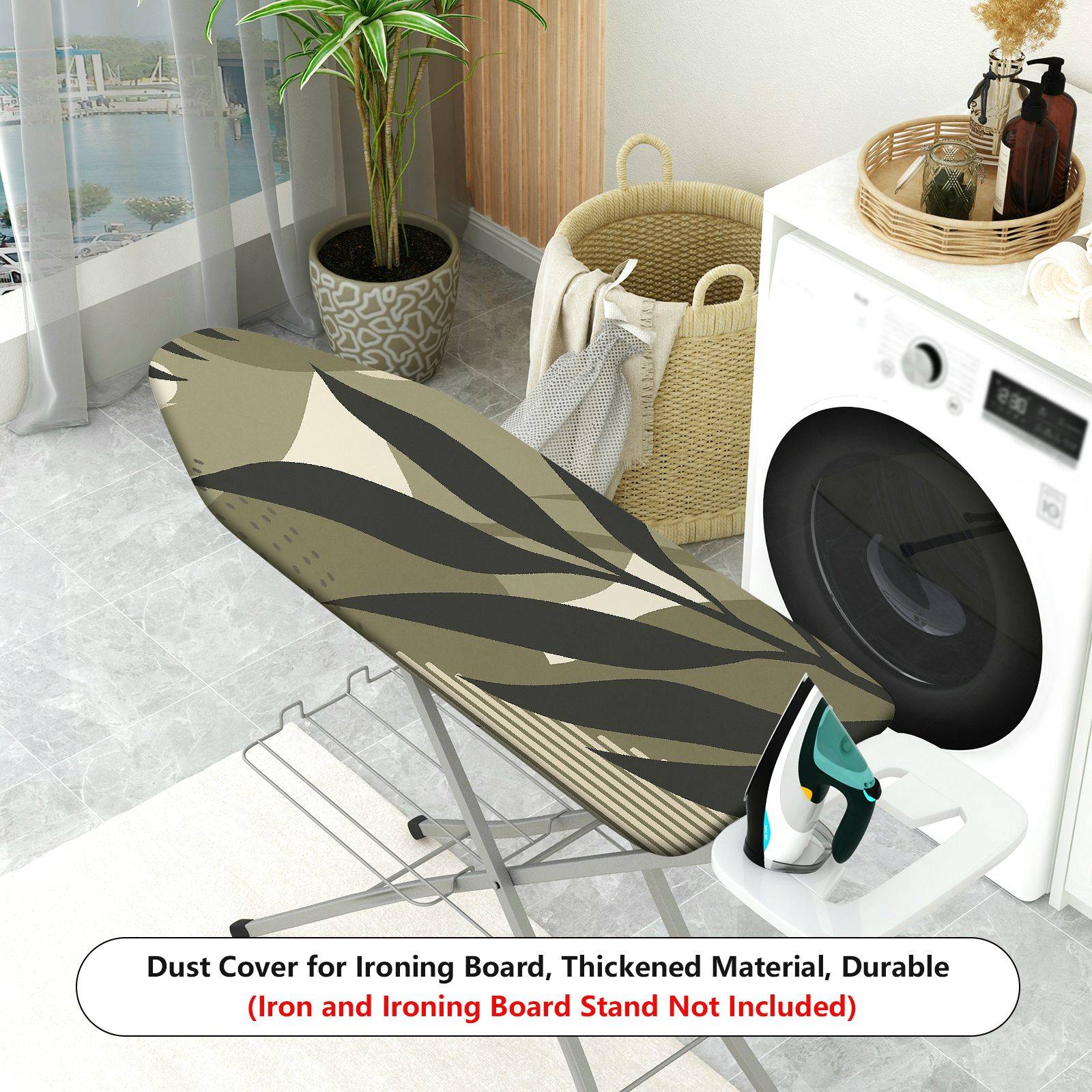 1-Piece Abstract Leaf Green Beige  Ironing Board Cover, Universal Size, Without Board