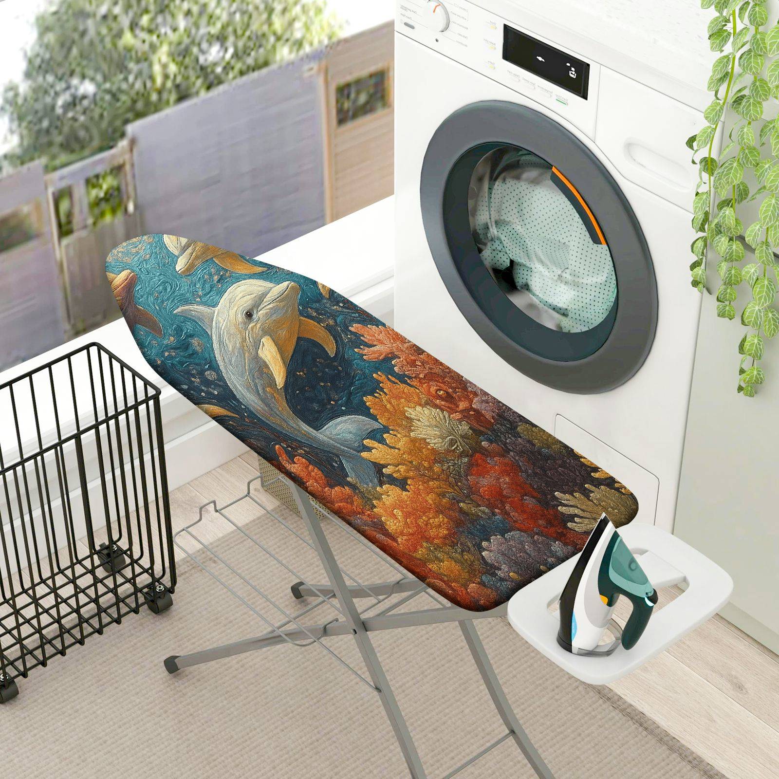 1-Piece Dolphin Ocean Fish  Ironing Board Cover, Universal Size, Without Board