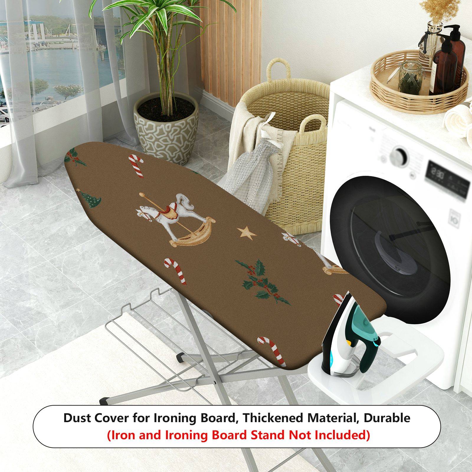 1-Piece Christmas Rocking Horse Candy Cane  Ironing Board Cover, Universal Size, Without Board