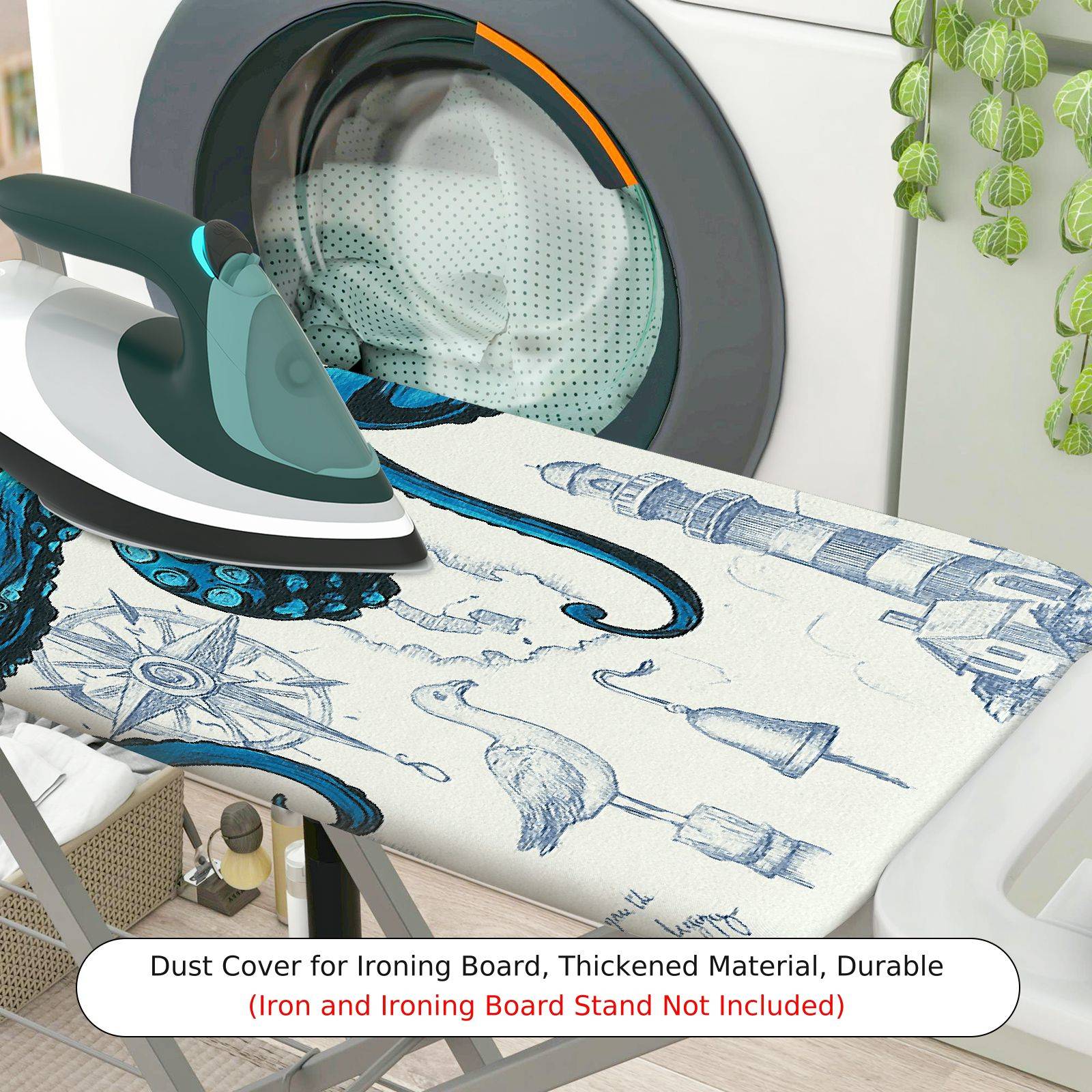 1-Piece Ocean Nautical Octopus  Ironing Board Cover, Universal Size, Without Board