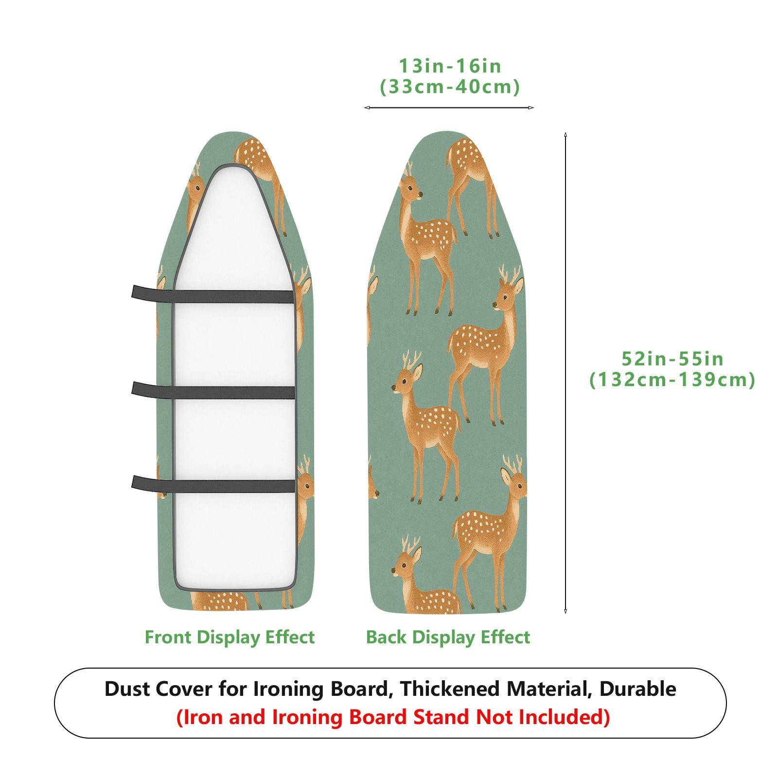 1-Piece Deer Pattern Green Animals  Ironing Board Cover, Universal Size, Without Board