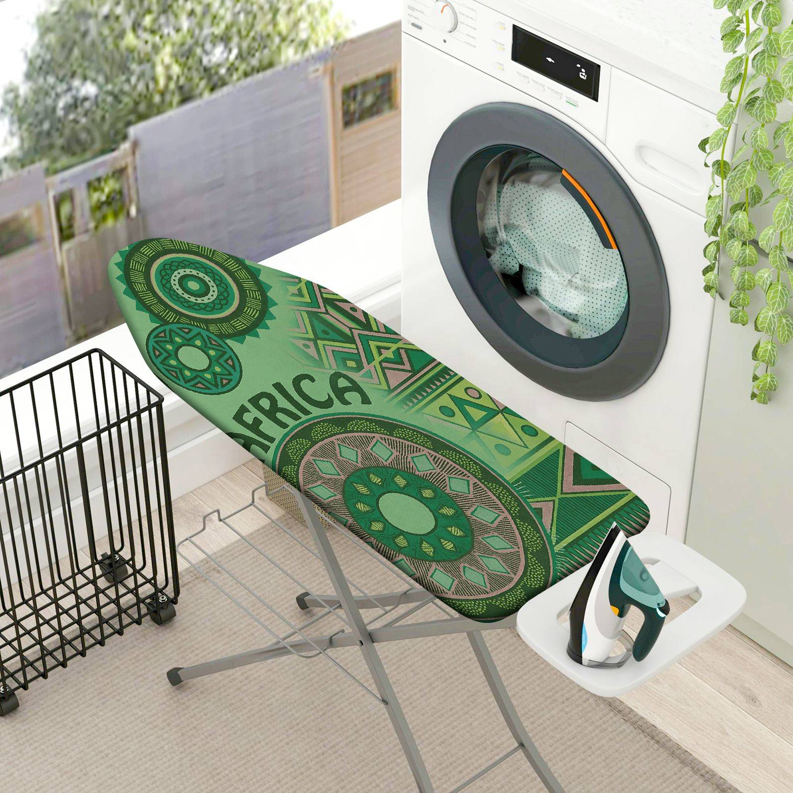 1-Piece African Green Geometric  Ironing Board Cover, Universal Size, Without Board