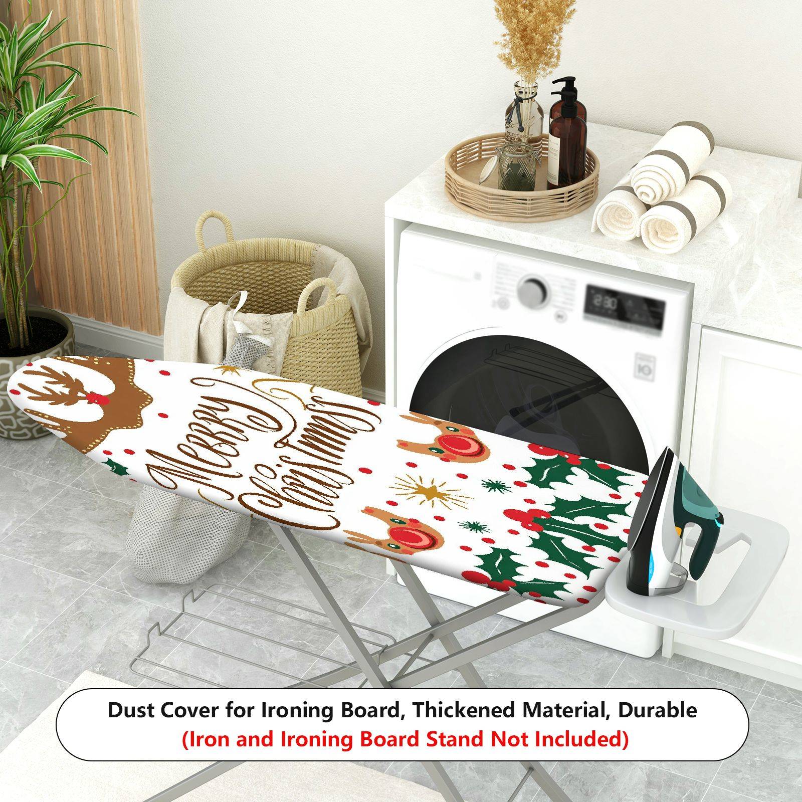 1-Piece Christmas Reindeer Holly  Ironing Board Cover, Universal Size, Without Board
