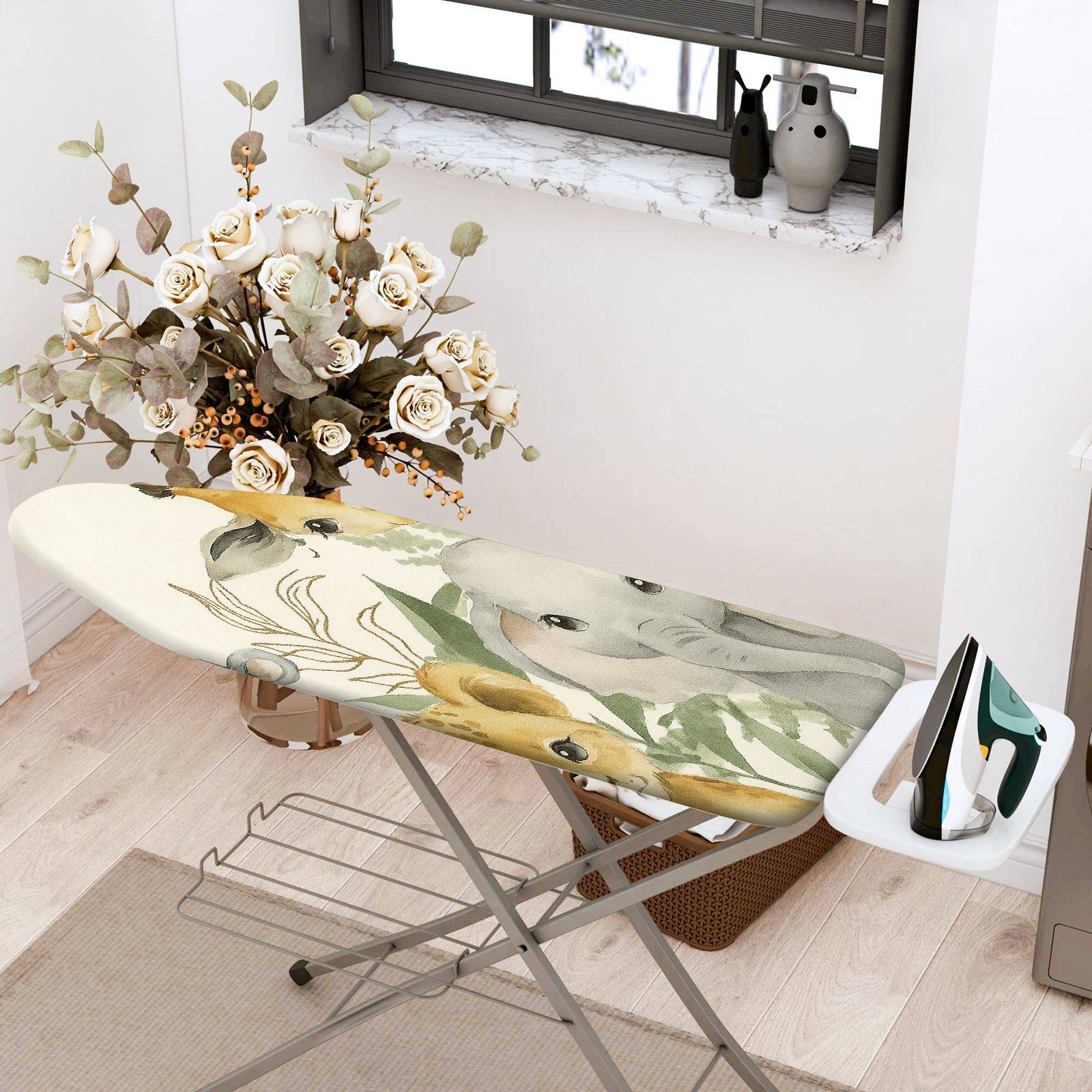 1-Piece Animal Safari Jungle Wildlife  Ironing Board Cover, Universal Size, Without Board