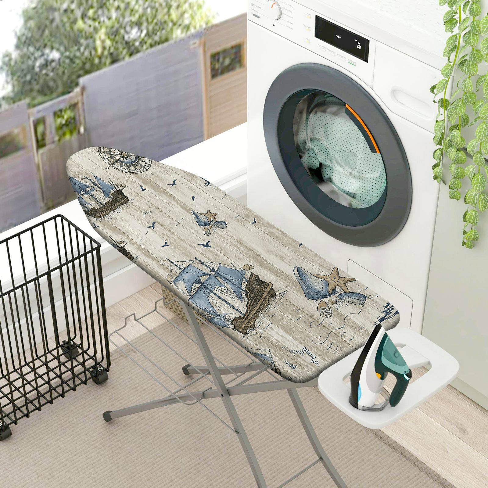 1-Piece Nautical Sailboat Ocean  Ironing Board Cover, Universal Size, Without Board