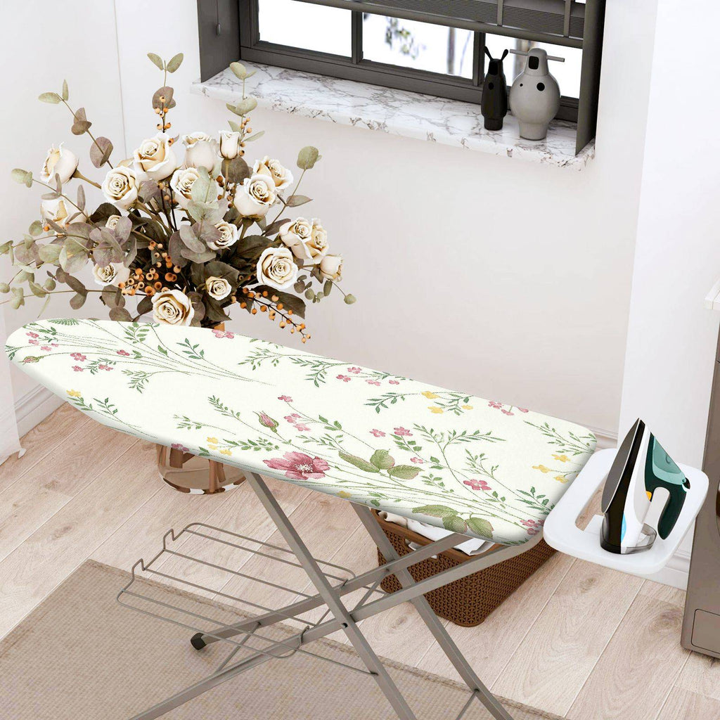 1-Piece Floral Green Pink Flower  Ironing Board Cover, Universal Size, Without Board
