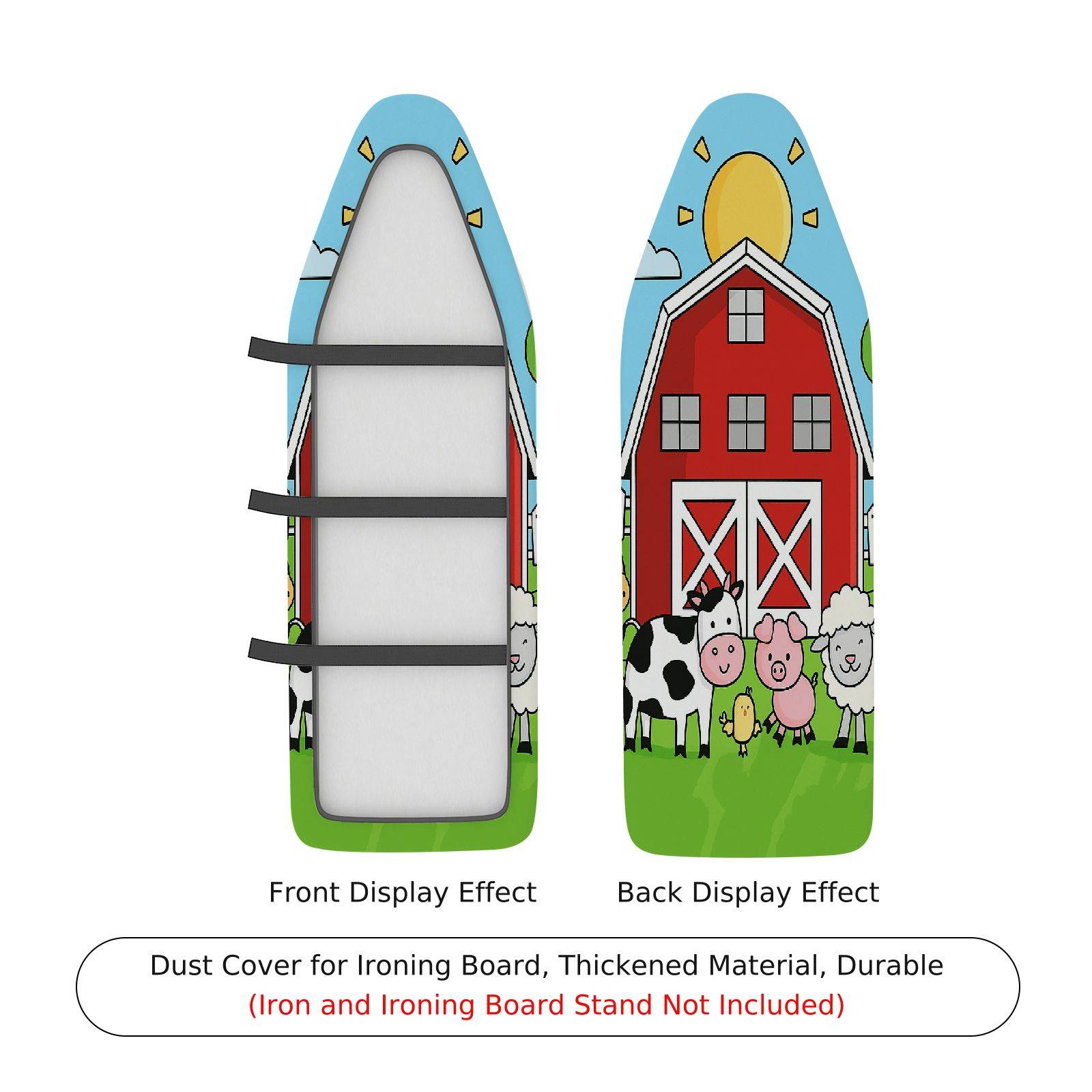 1-Piece Colorful Barn Animal Farm  Ironing Board Cover, Universal Size, Without Board