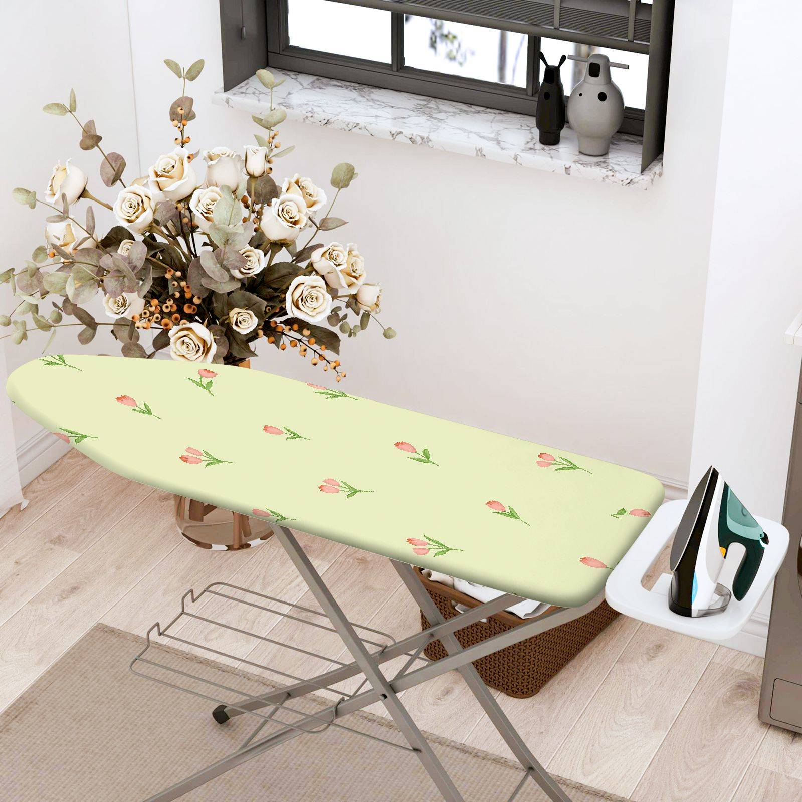 1-Piece Floral Pattern Pink Flowers Spring  Ironing Board Cover, Universal Size, Without Board