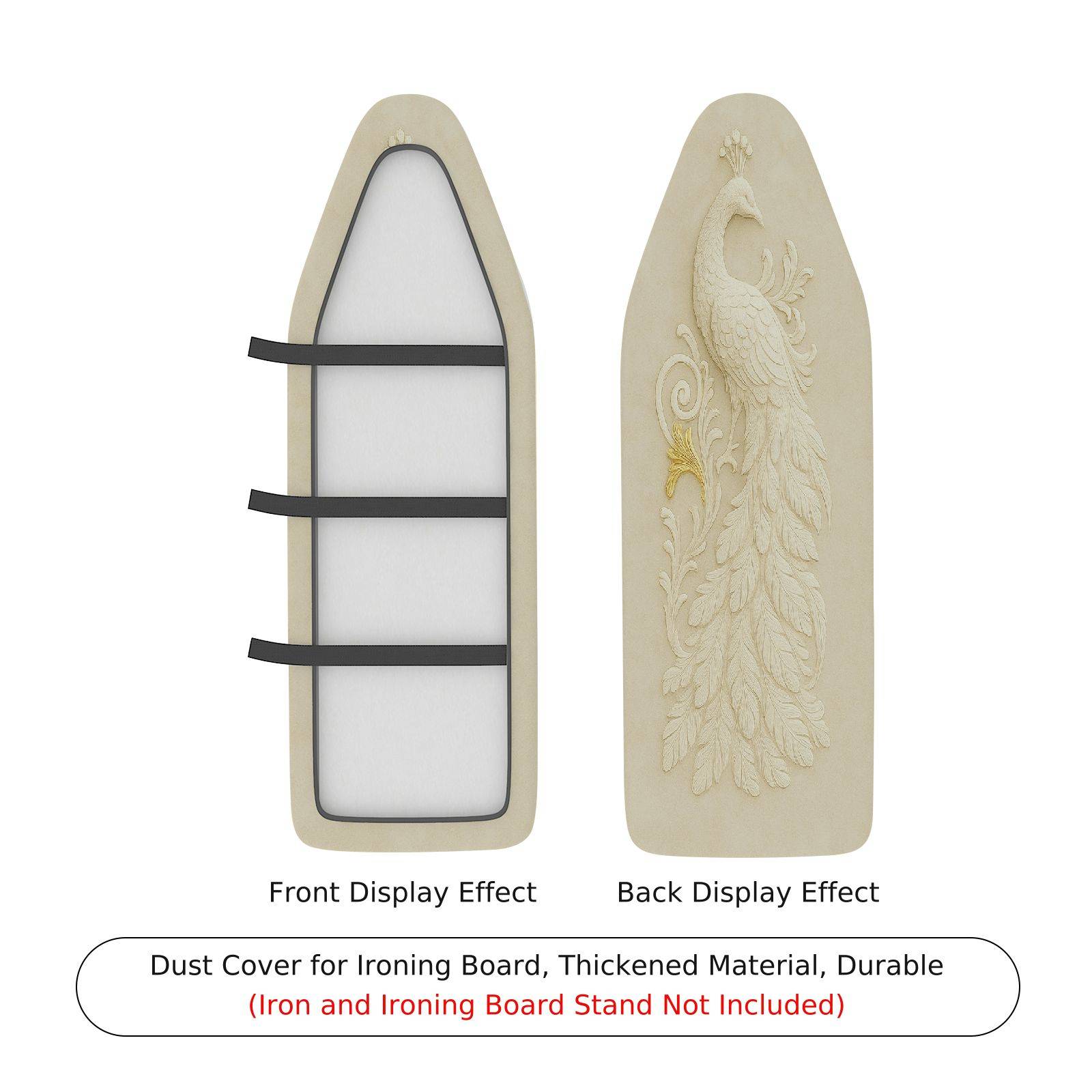 1-Piece Peacock Feather Elegant Beige  Ironing Board Cover, Universal Size, Without Board