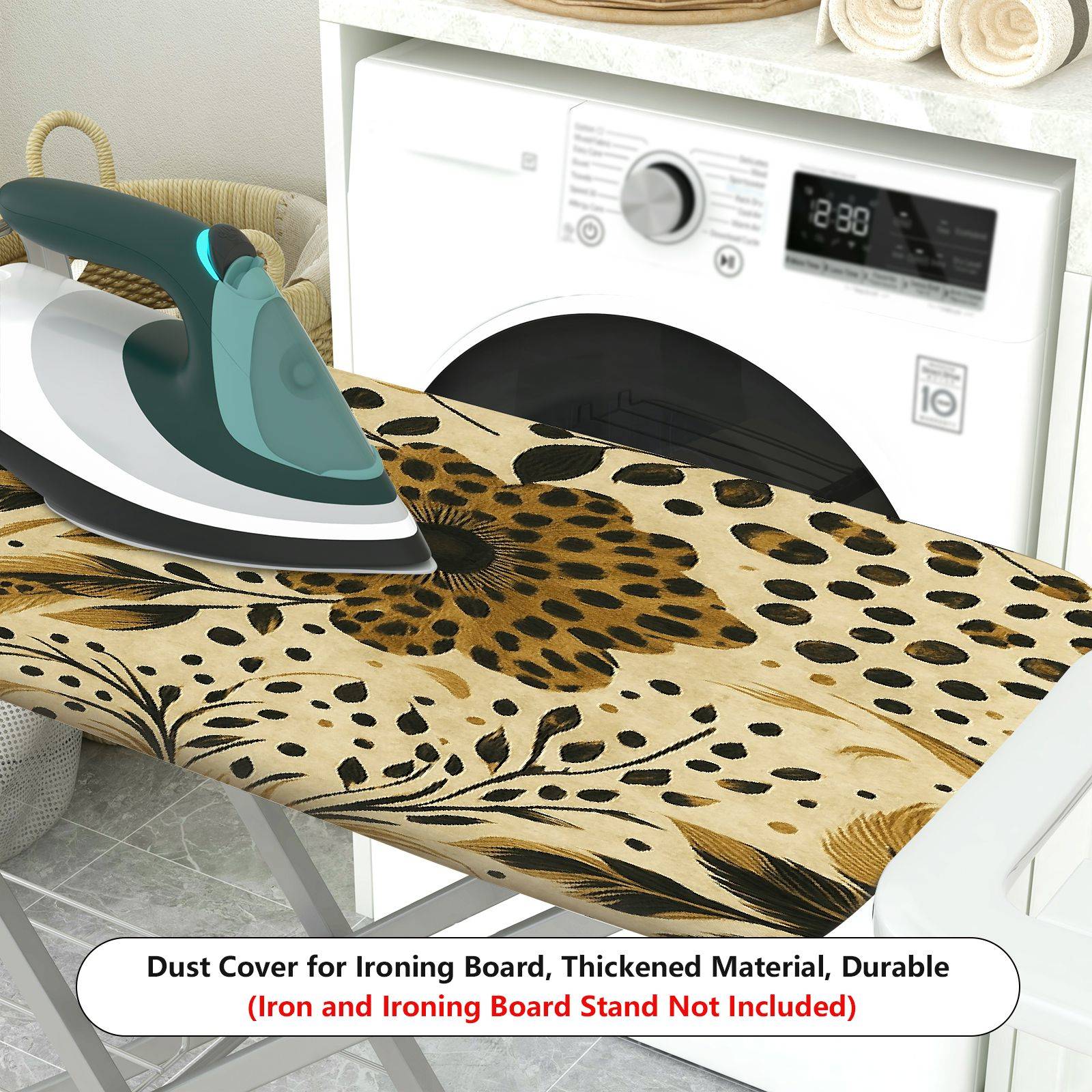 1-Piece Floral Pattern Beige Black Leaves  Ironing Board Cover, Universal Size, Without Board