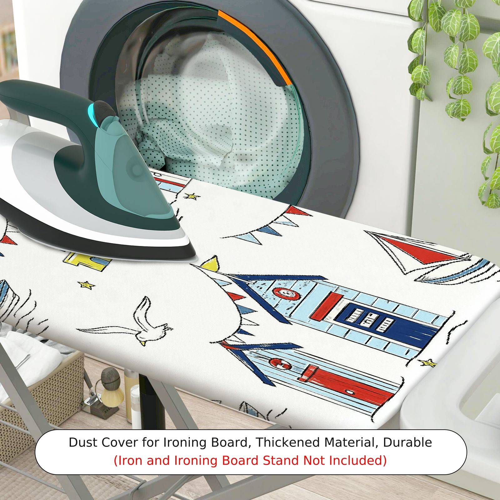 1-Piece seaside house seagull ocean  Ironing Board Cover, Universal Size, Without Board