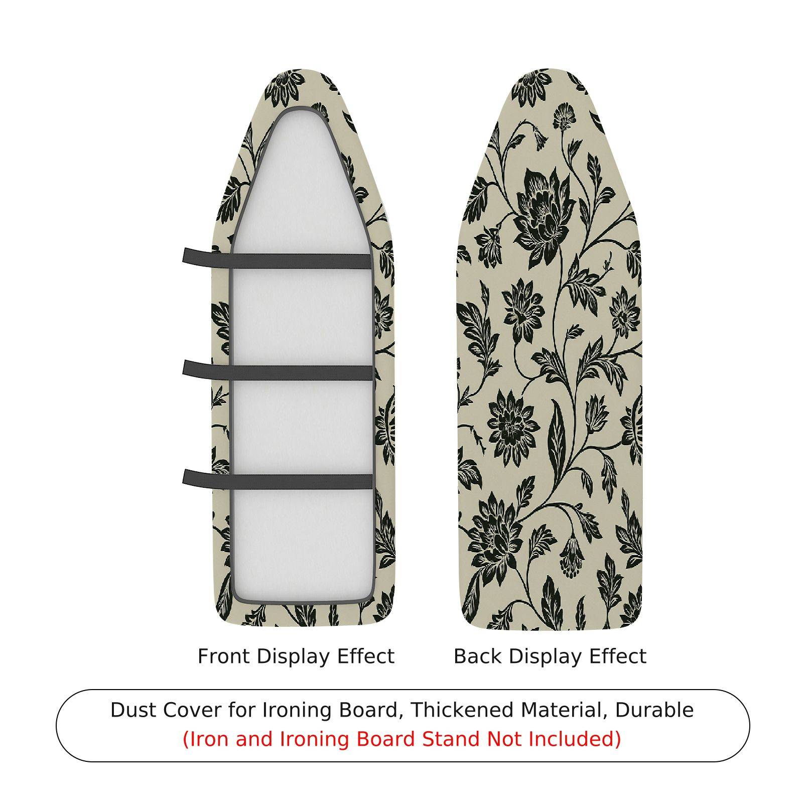 1-Piece Floral Pattern Black Beige  Ironing Board Cover, Universal Size, Without Board