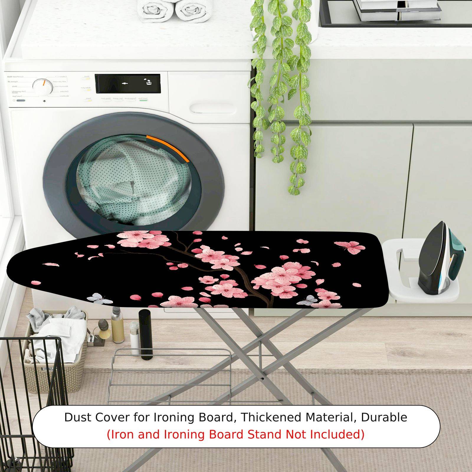 1-Piece Cherry Blossom Pink Floral Black  Ironing Board Cover, Universal Size, Without Board