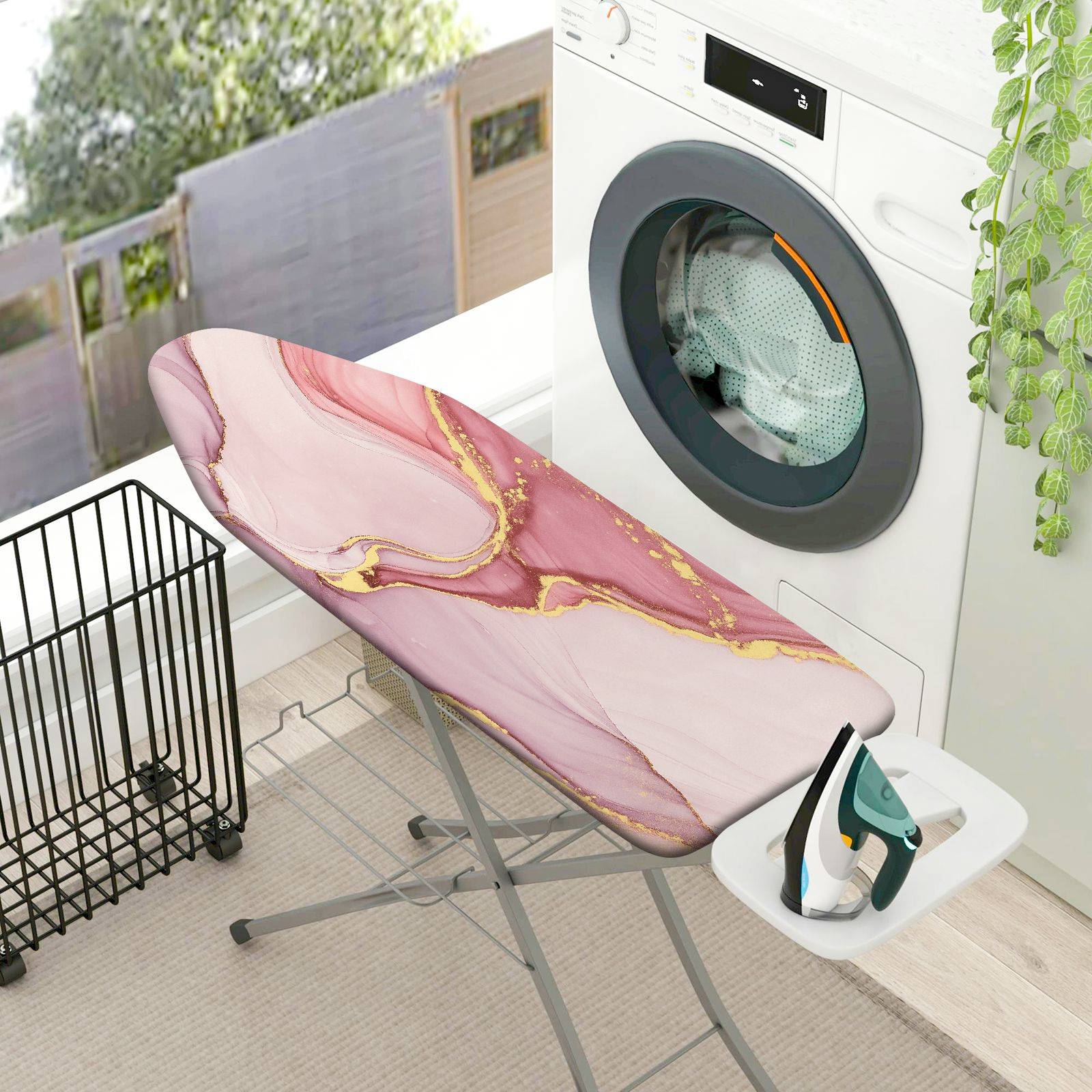 1-Piece Pink Gold Watercolor Marble  Ironing Board Cover, Universal Size, Without Board