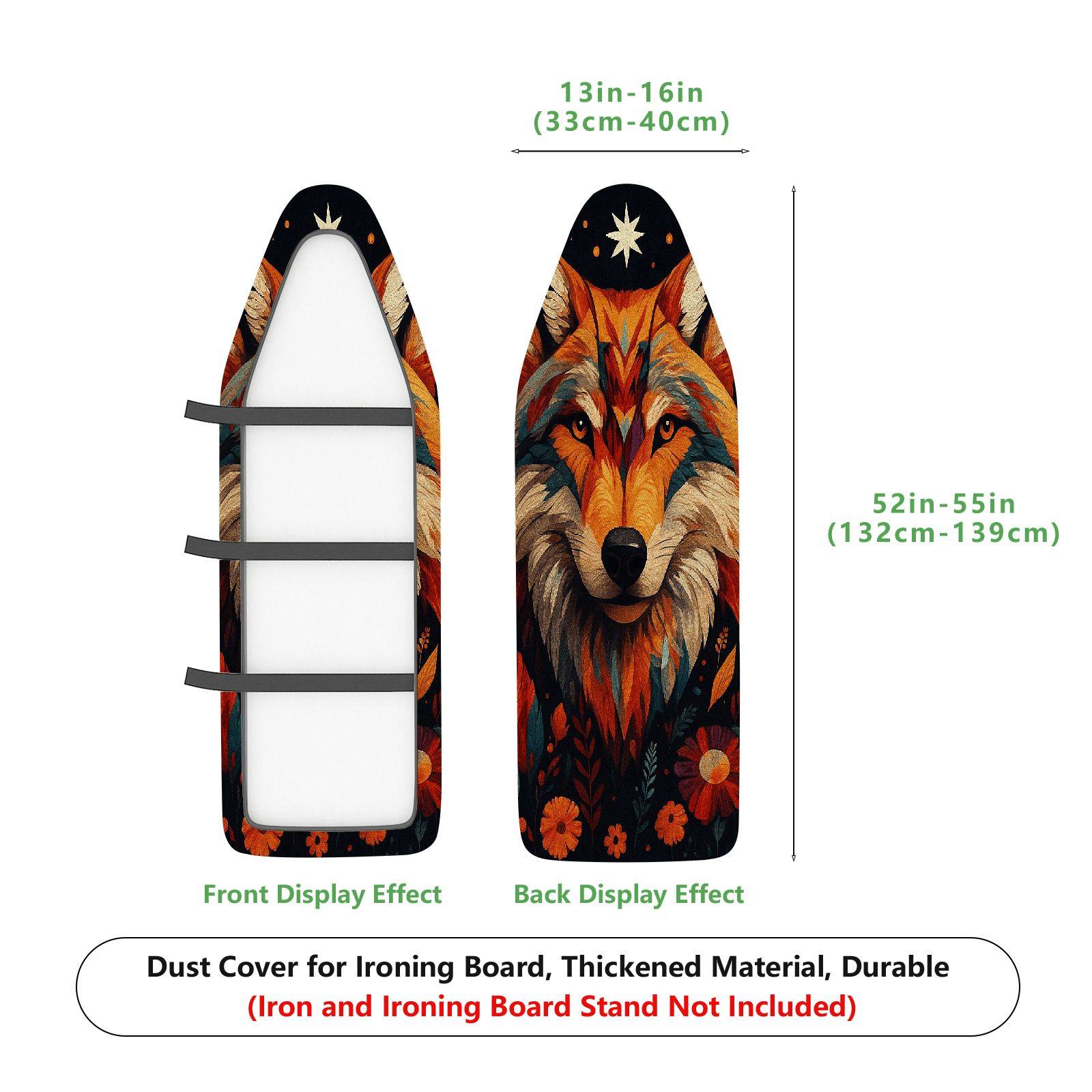 1-Piece Wolf Floral Animal  Ironing Board Cover, Universal Size, Without Board
