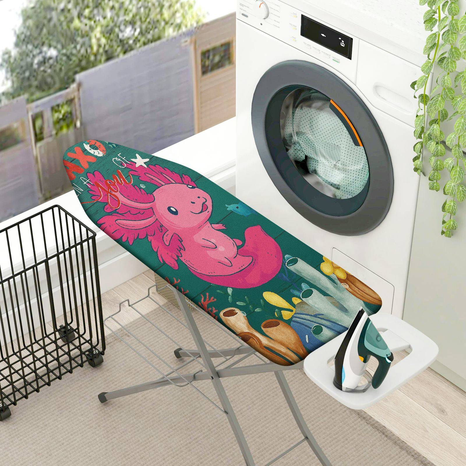 1-Piece Pink Axolotl  Ocean  Ironing Board Cover, Universal Size, Without Board