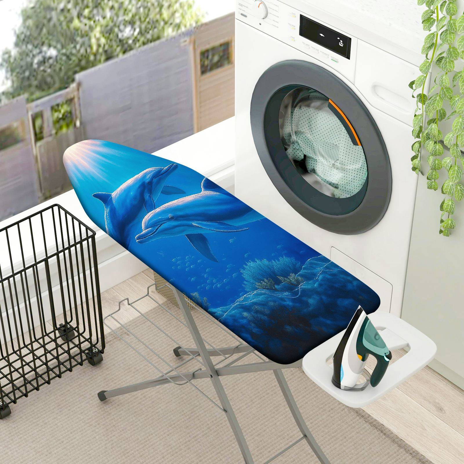1-Piece Dolphin Ocean Blue  Ironing Board Cover, Universal Size, Without Board