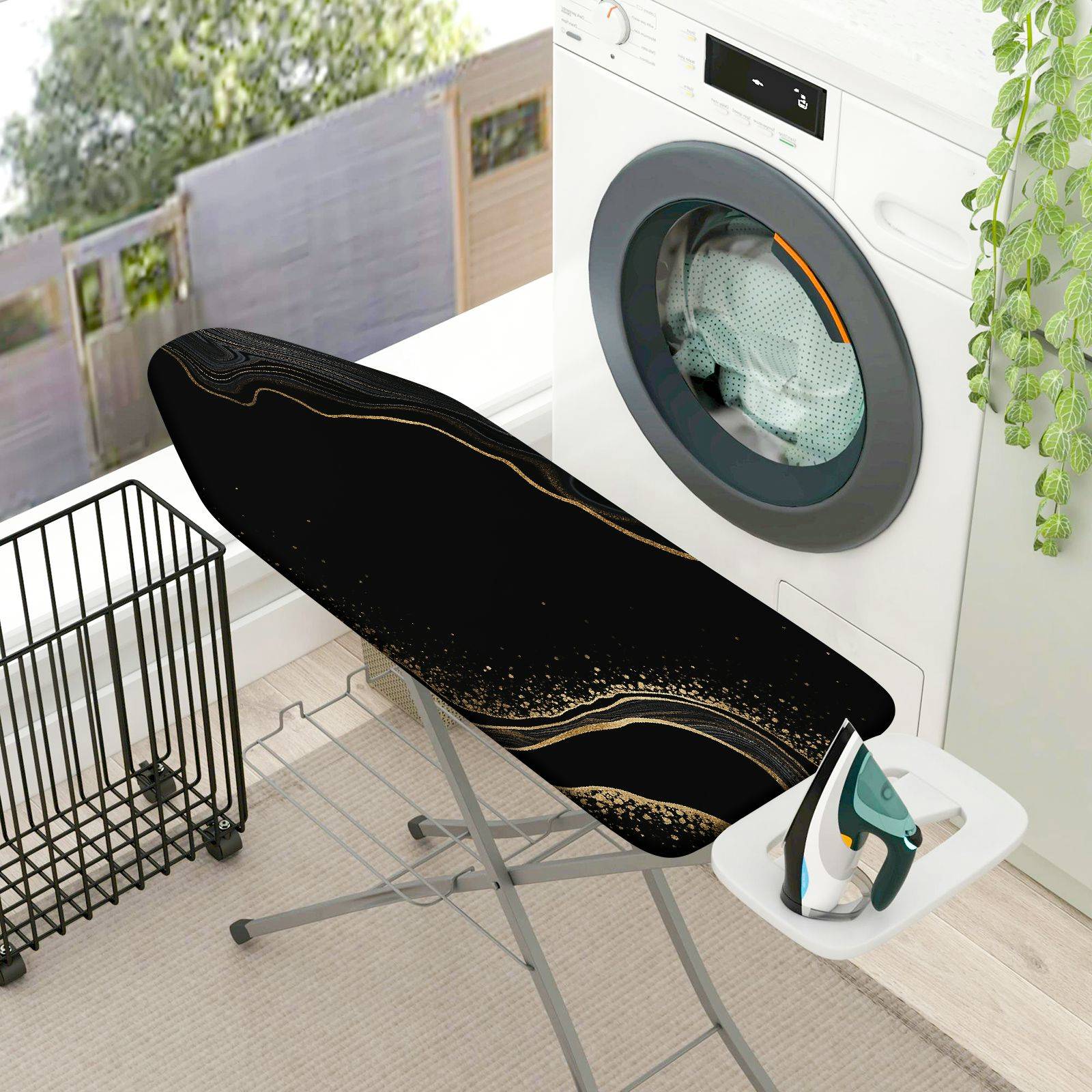 1-Piece Elegant Black Gold Abstract  Ironing Board Cover, Universal Size, Without Board