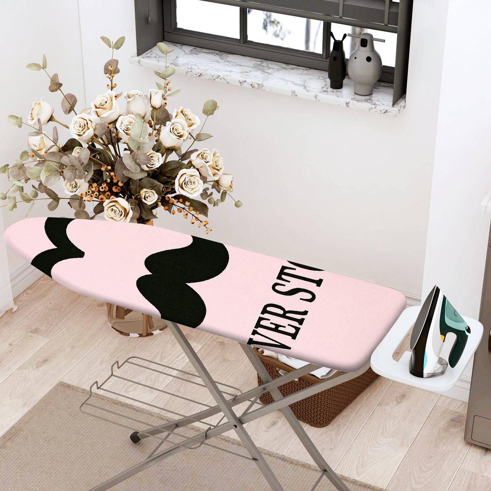 1-Piece Pink Black Mustache  Ironing Board Cover, Universal Size, Without Board