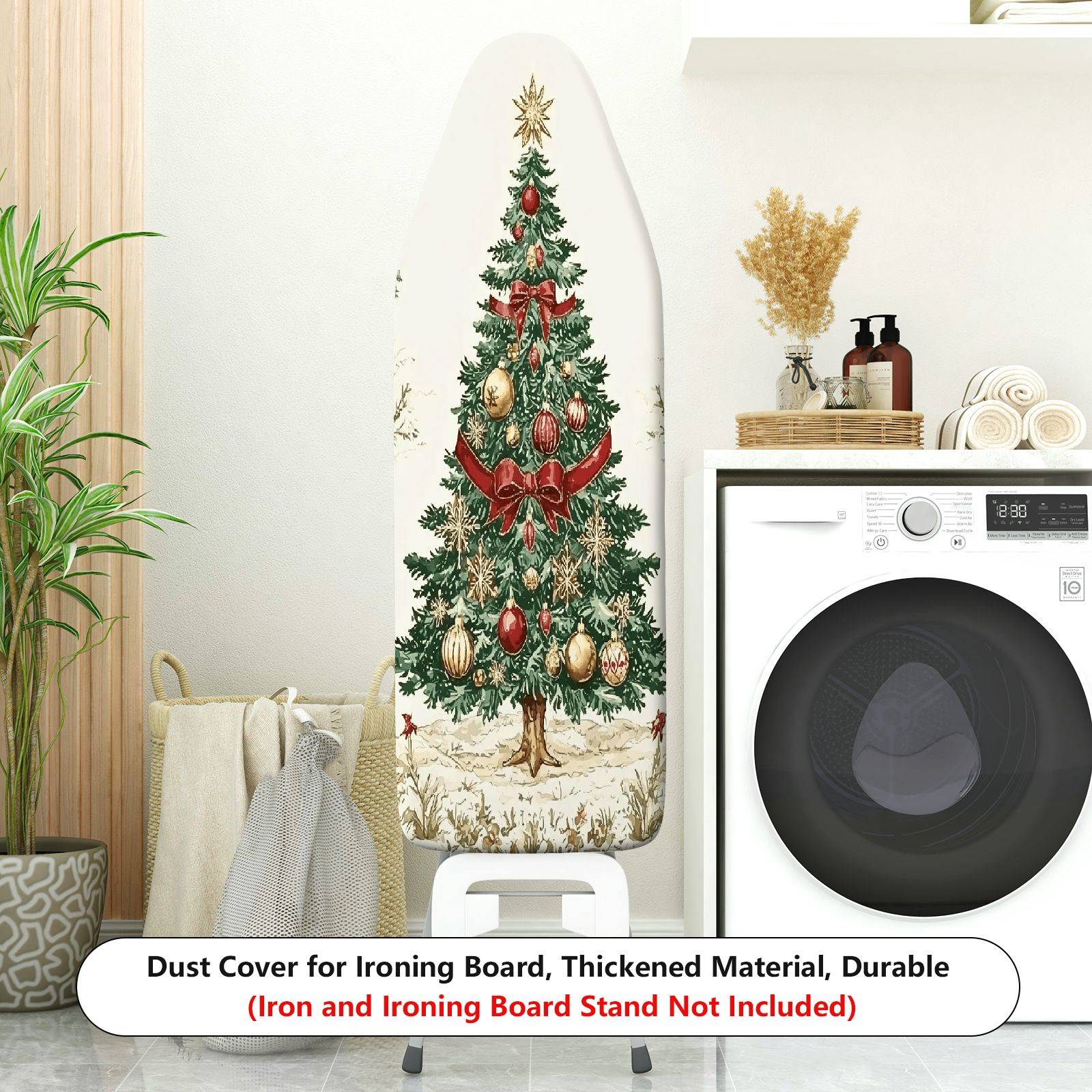 1-Piece Christmas Tree Red Bow Green Ornament  Ironing Board Cover, Universal Size, Without Board