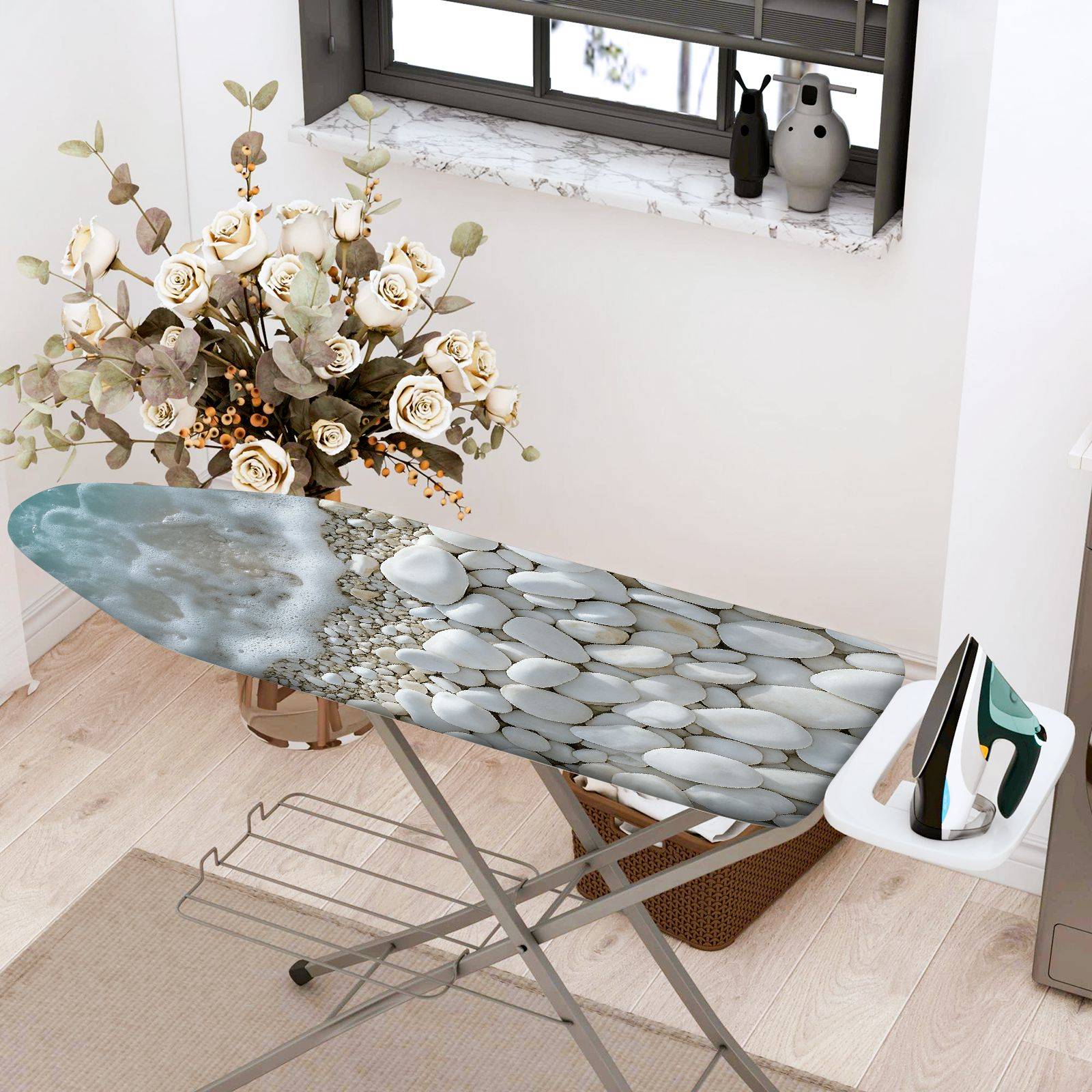 1-Piece Beach Stone Ocean  Ironing Board Cover, Universal Size, Without Board