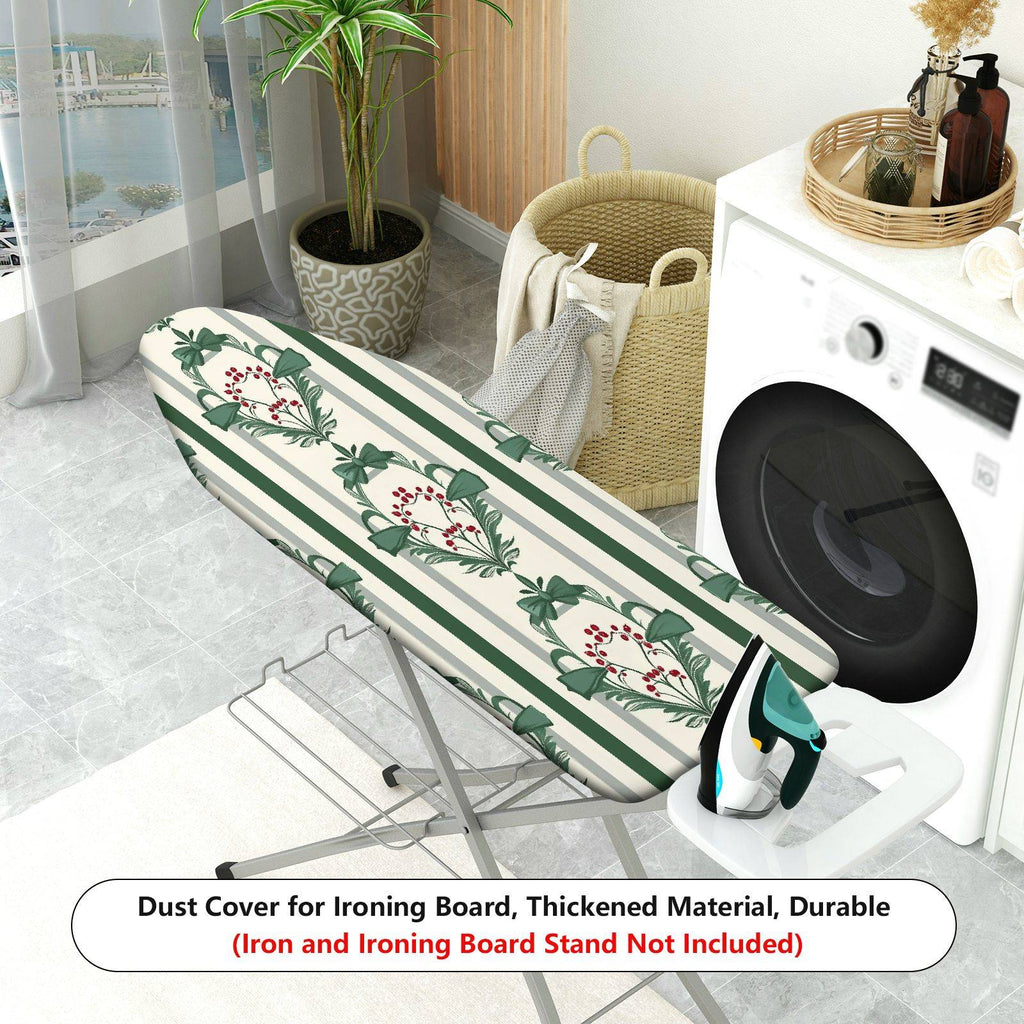 1-Piece Christmas Green Bow Stripe  Ironing Board Cover, Universal Size, Without Board