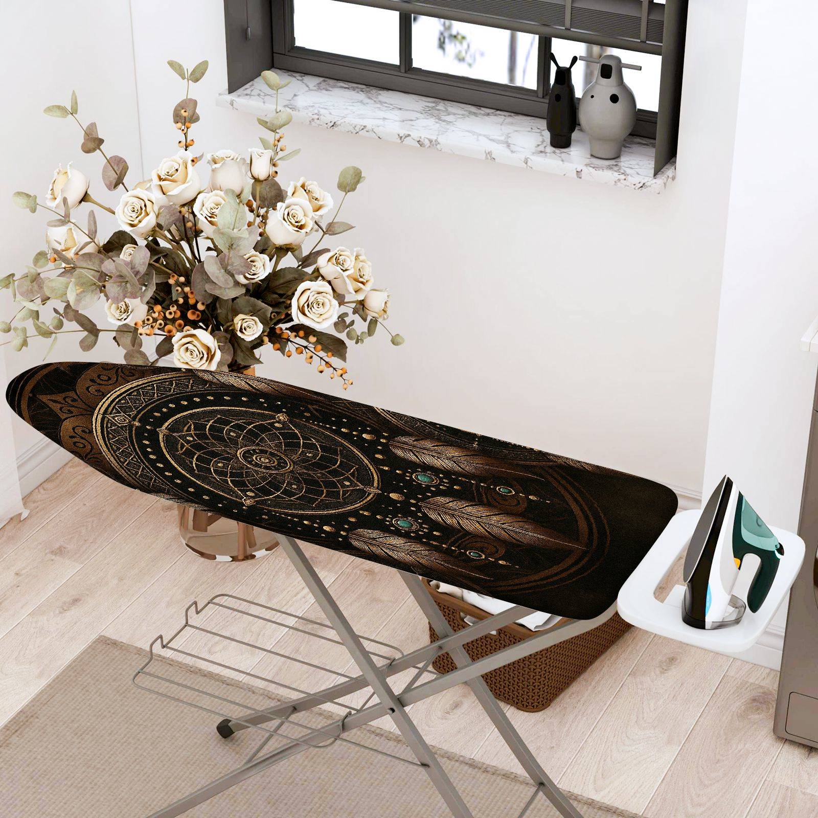 1-Piece Mandala Feather Geometric  Ironing Board Cover, Universal Size, Without Board