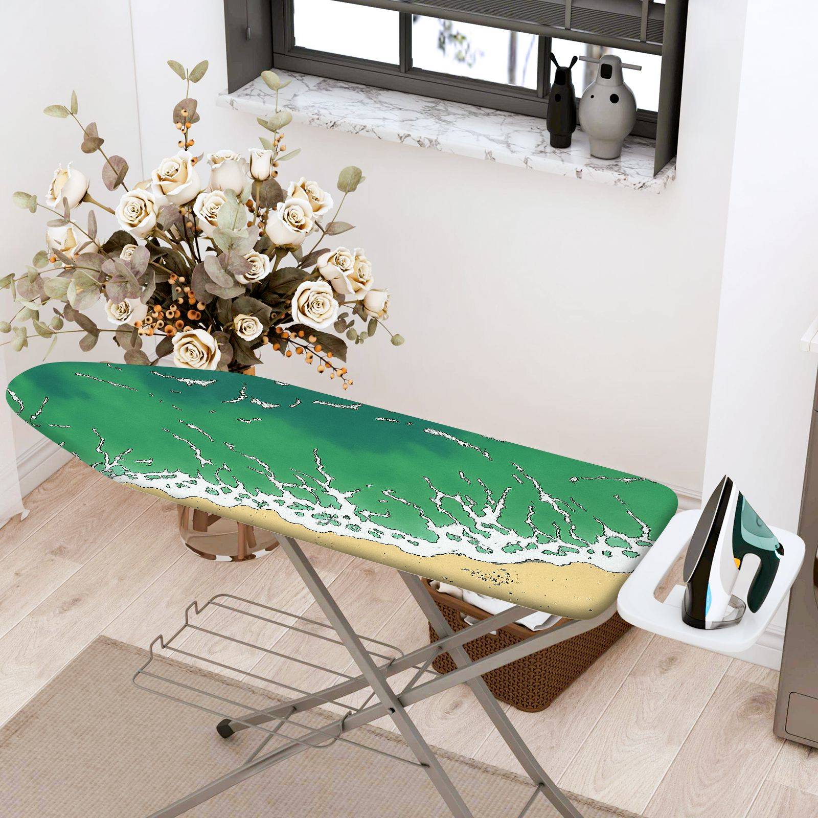 1-Piece Ocean Beach Waves  Ironing Board Cover, Universal Size, Without Board
