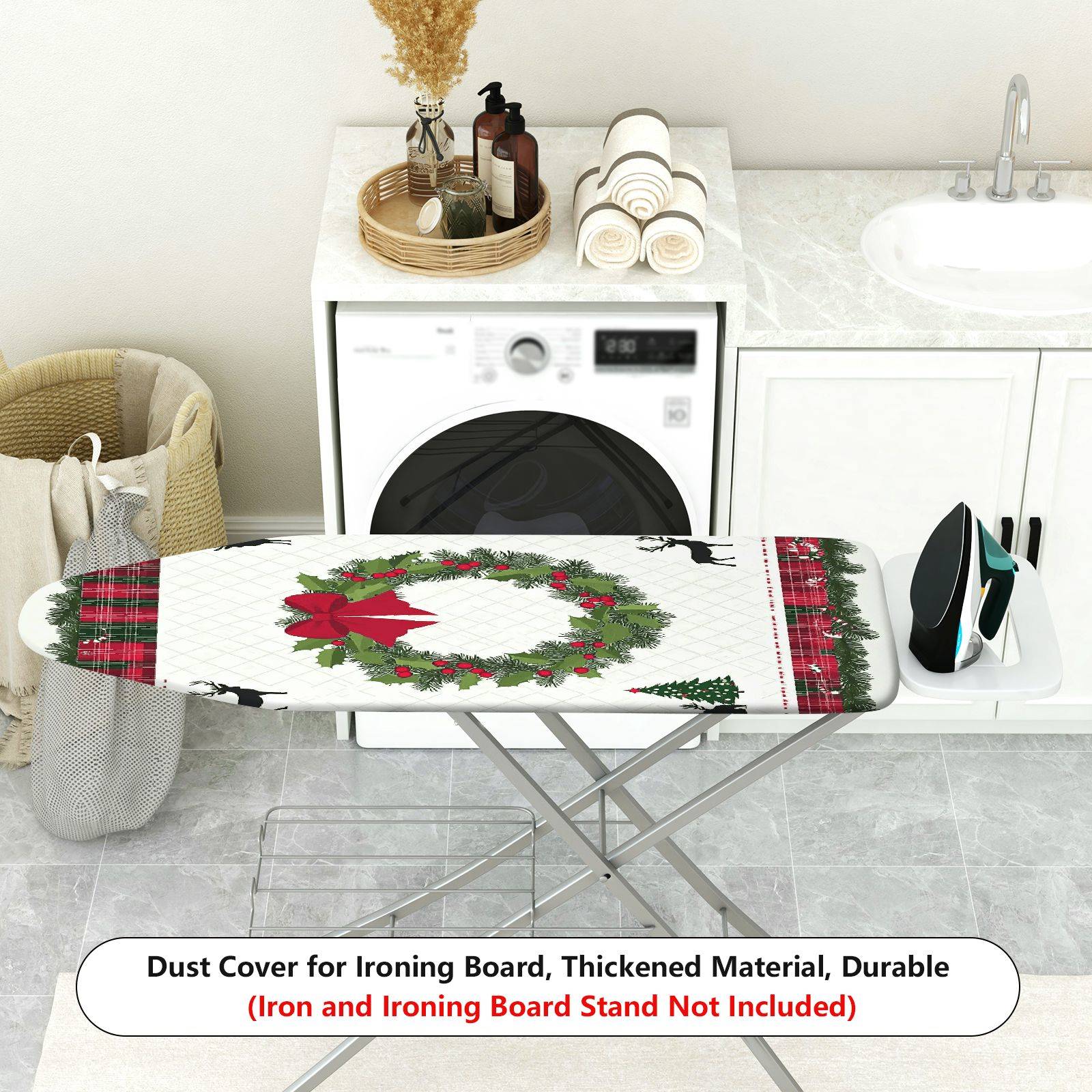 1-Piece Christmas Wreath Plaid Reindeer  Ironing Board Cover, Universal Size, Without Board