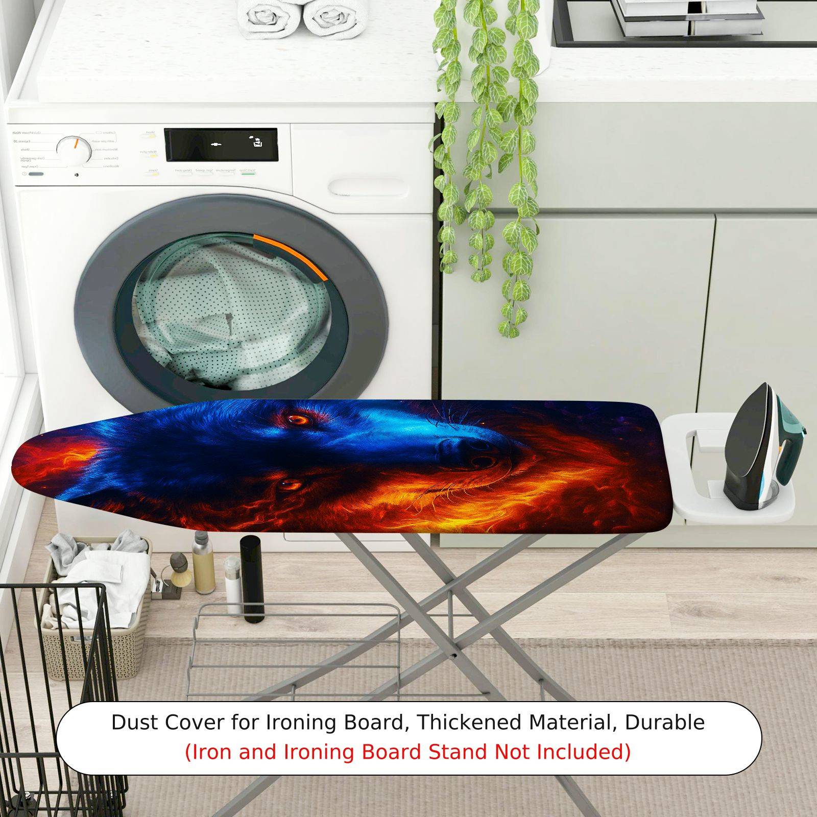 1-Piece Wolf Fiery Blue Abstract  Ironing Board Cover, Universal Size, Without Board