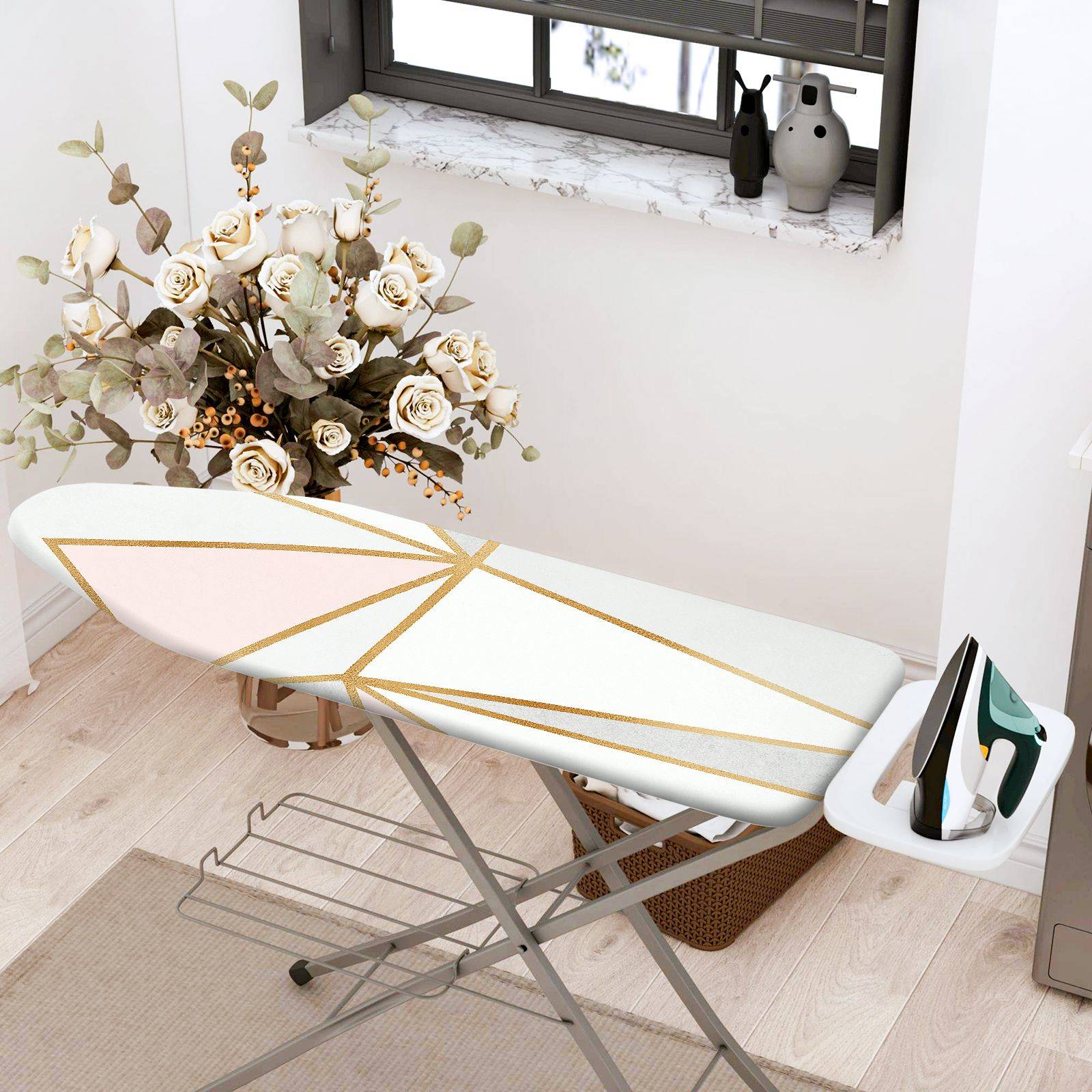 1-Piece geometric pattern white pink gold  Ironing Board Cover, Universal Size, Without Board