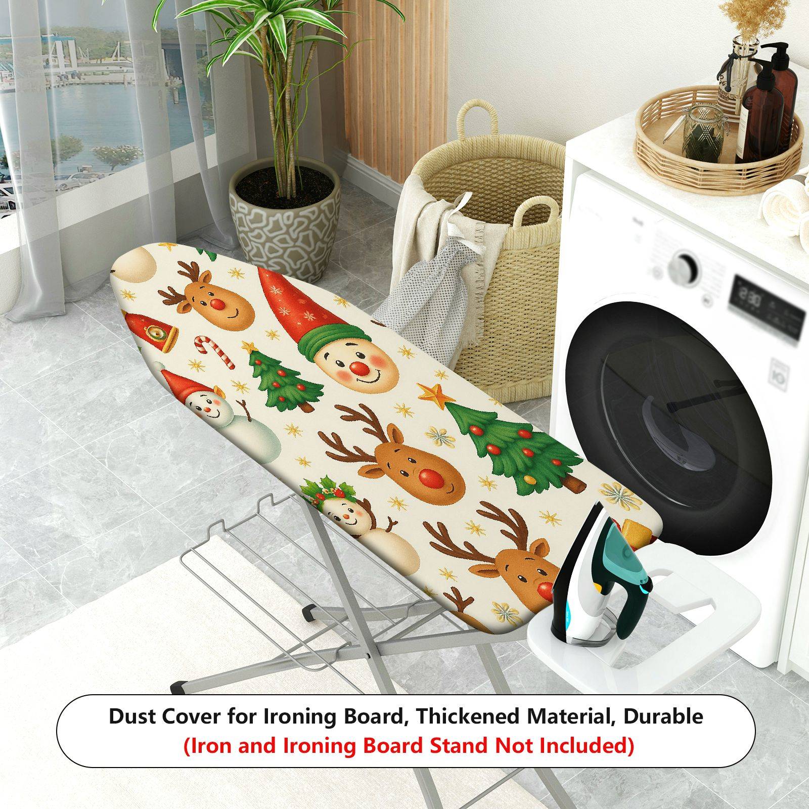 1-Piece Christmas Snowman Reindeer  Ironing Board Cover, Universal Size, Without Board